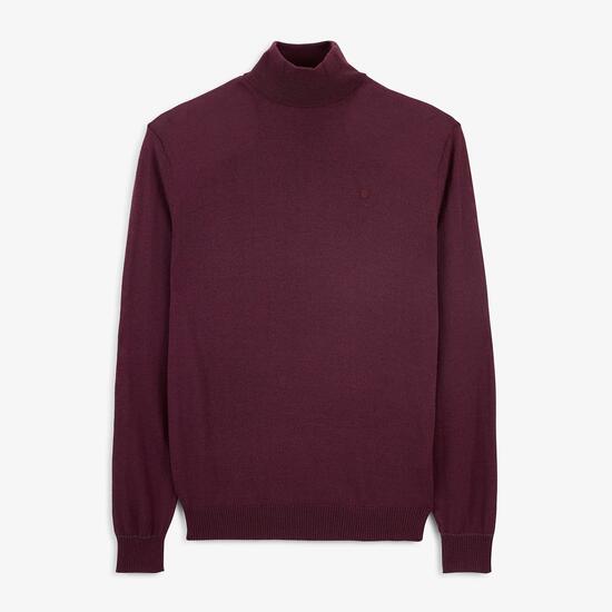 Pull laine mérinos mélangée col montant rouge Massia