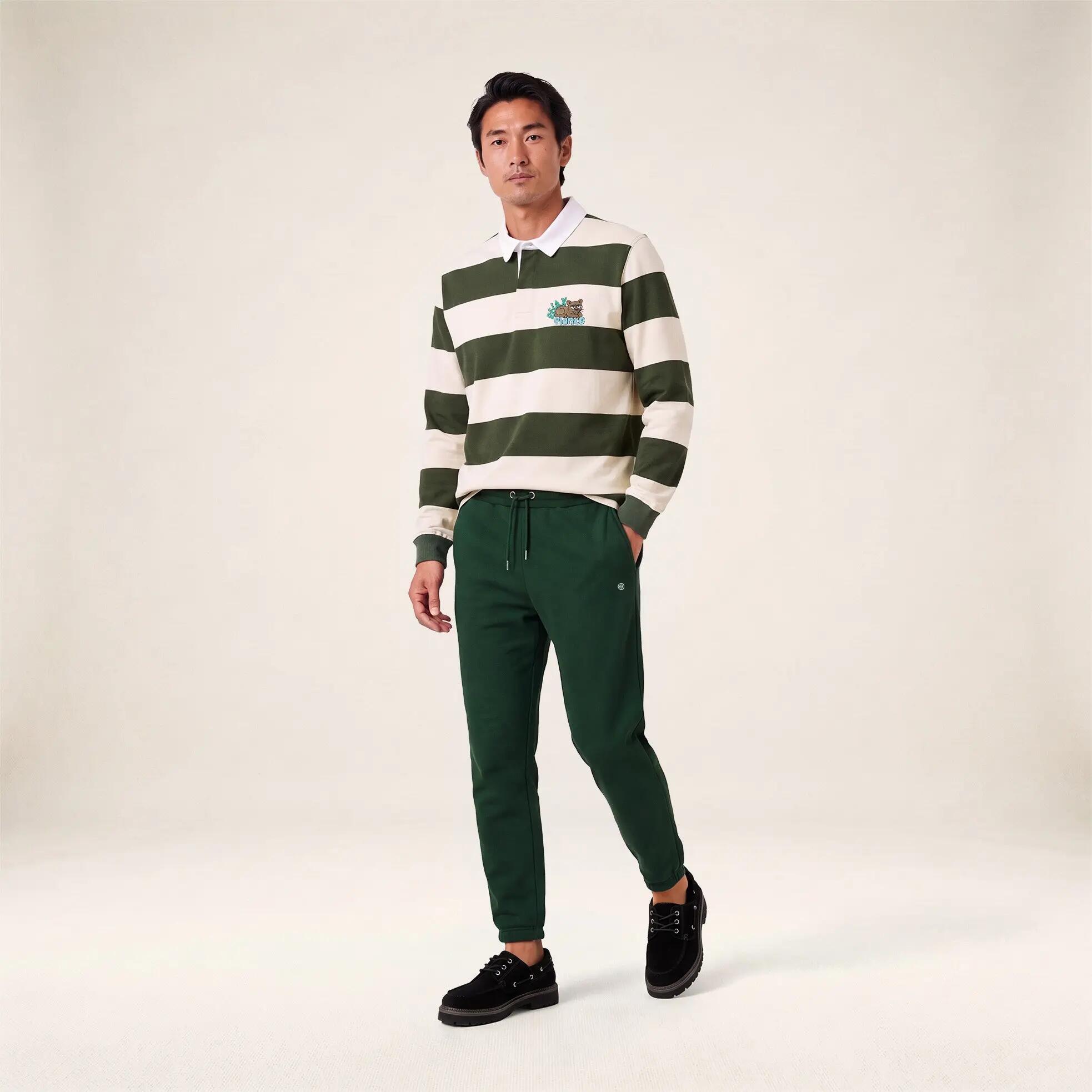 Polo rugby manches longues rayé coton vert thym Funky Animals 6/6