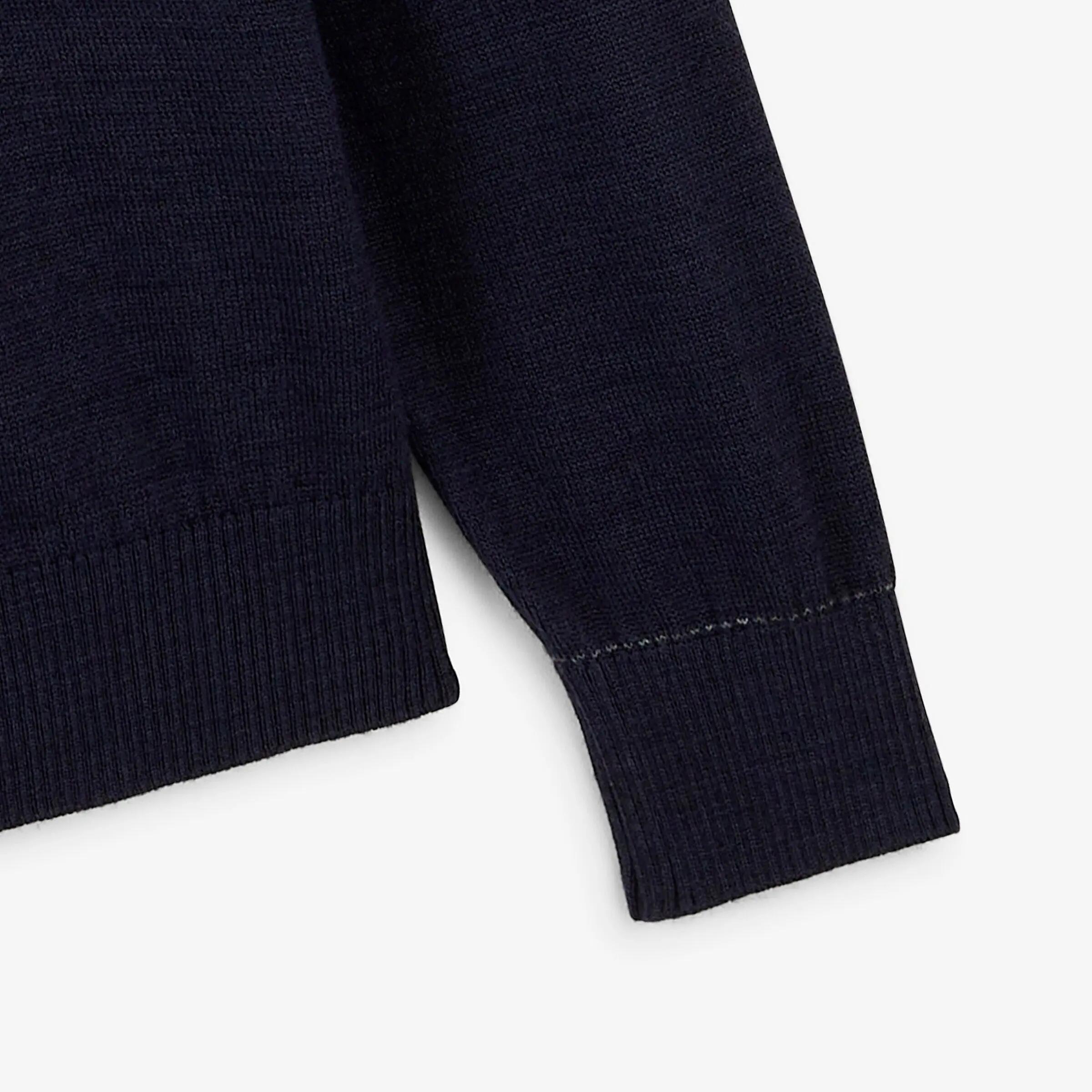 Pull col rond laine mélangée bleu marine foncé Mao Essentiel 5/6