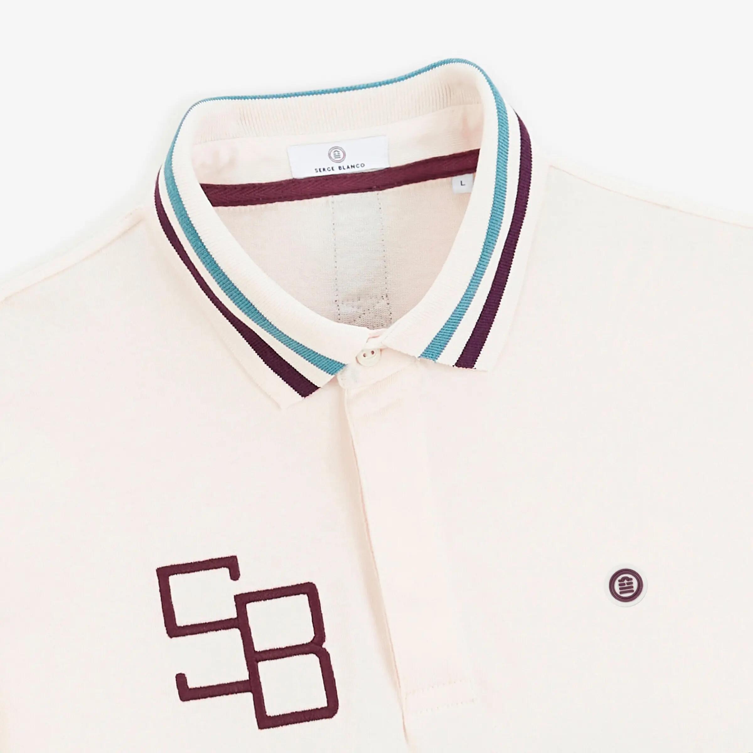 Polo rugby manches longues bicolore coton blanc cassé 4/6