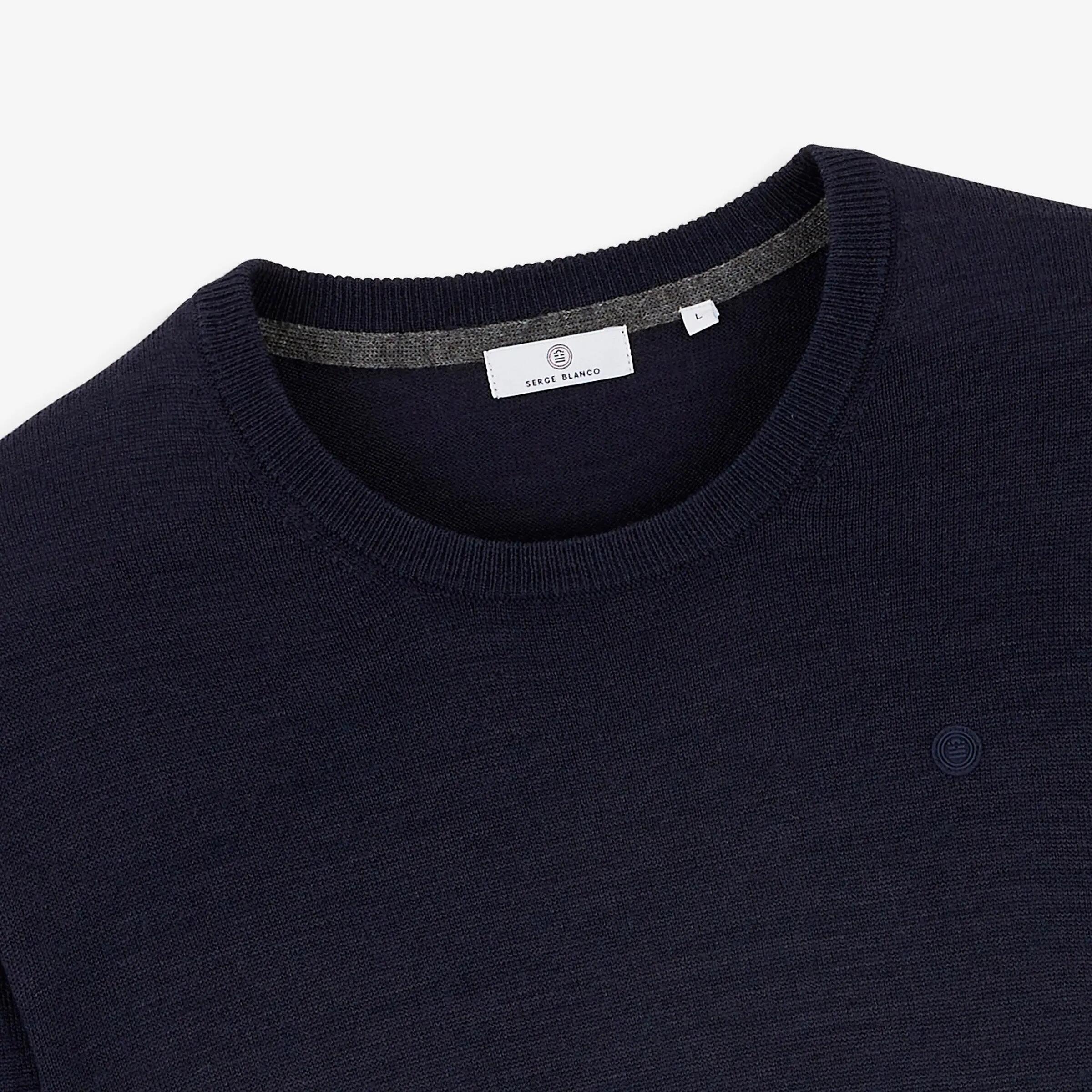 Pull col rond laine mélangée bleu marine foncé Mao Essentiel 4/6