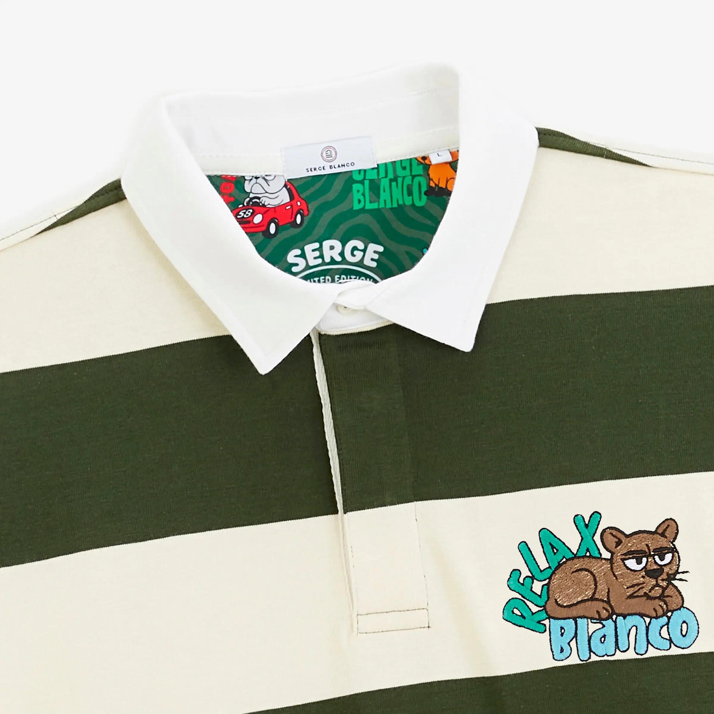 Polo rugby manches longues rayé coton vert thym Funky Animals 4/6