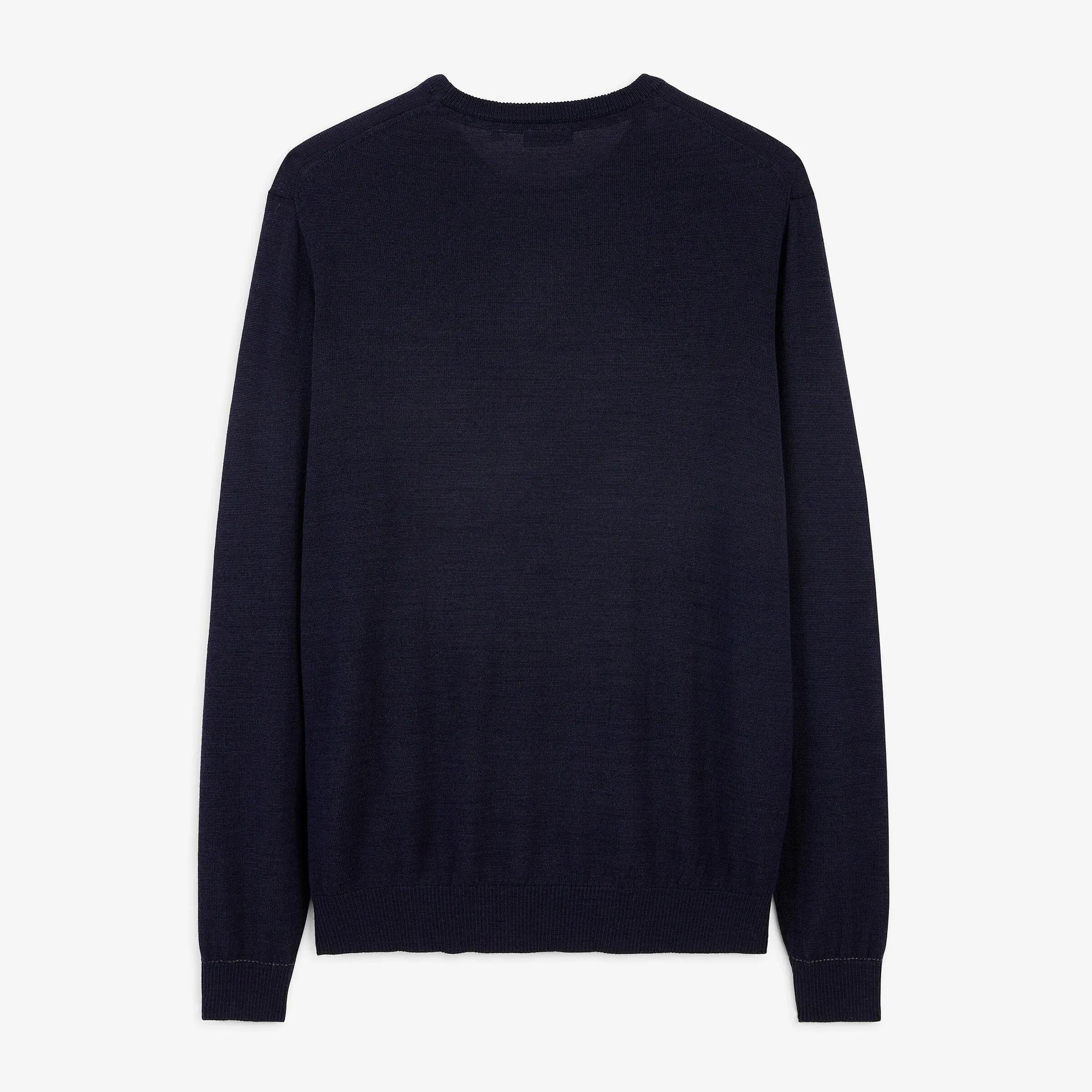 Pull col rond laine mélangée bleu marine foncé Mao Essentiel 3/6