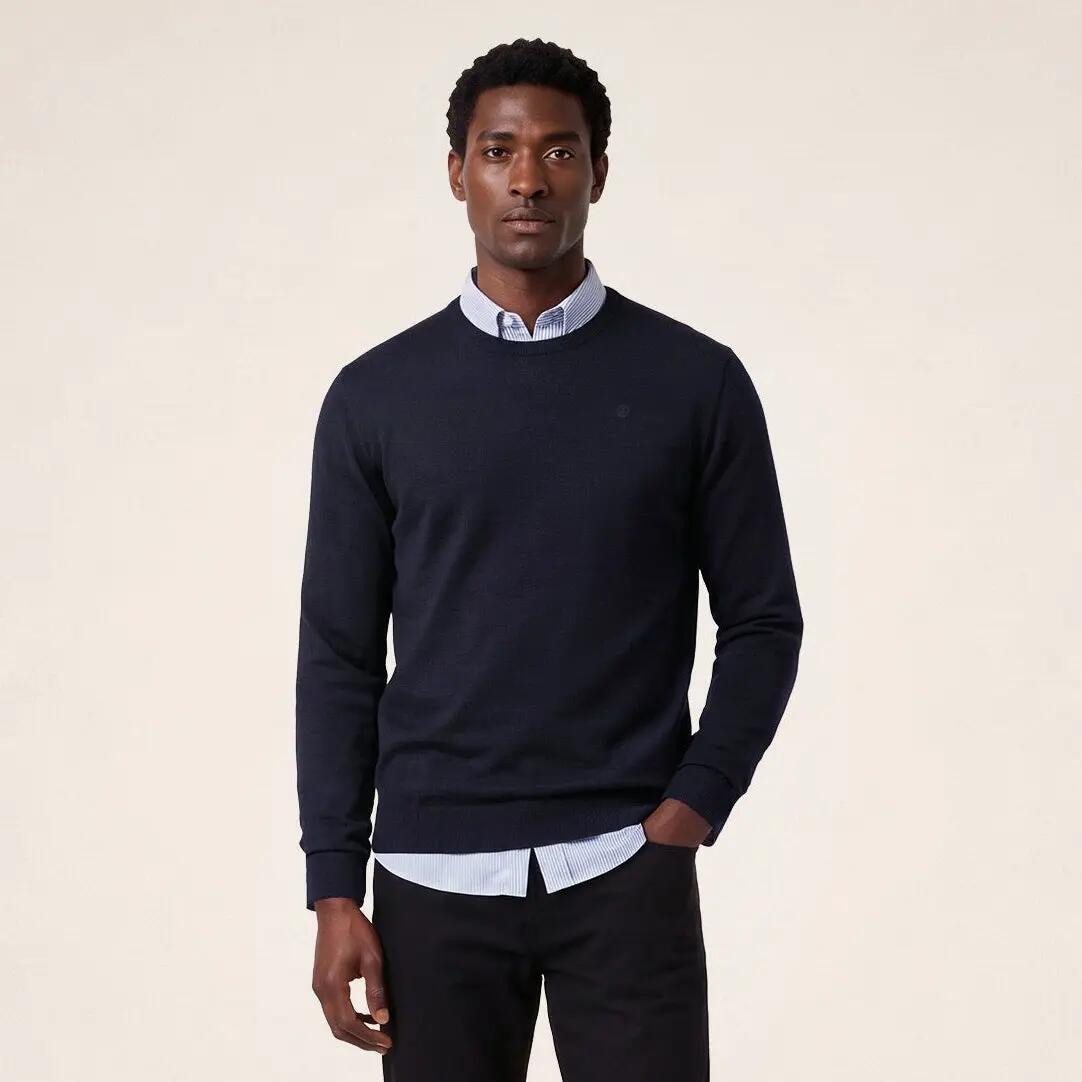 Pull col rond laine mélangée bleu marine foncé Mao Essentiel 2/6