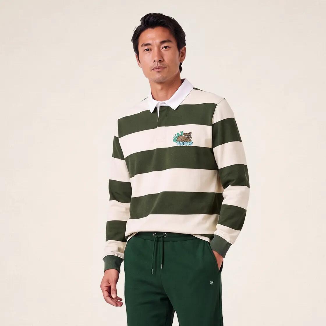 Polo rugby manches longues rayé coton vert thym Funky Animals 2/6