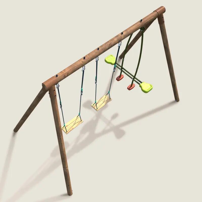 Portique en bois rond 3 agrès avec face à face PACCO 5/5