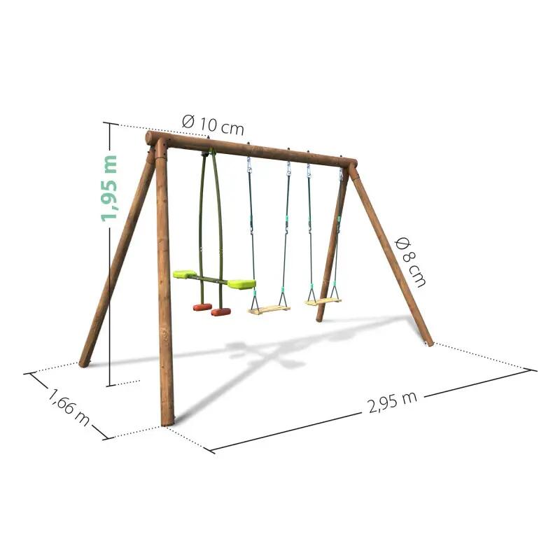 Portique en bois rond 3 agrès avec face à face PACCO 4/5