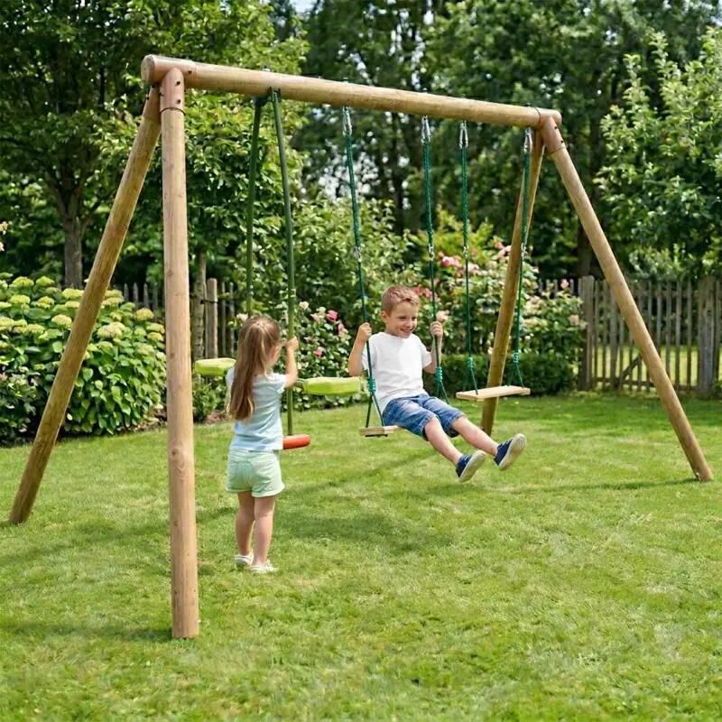 Portique en bois rond 3 agrès avec face à face PACCO 3/5
