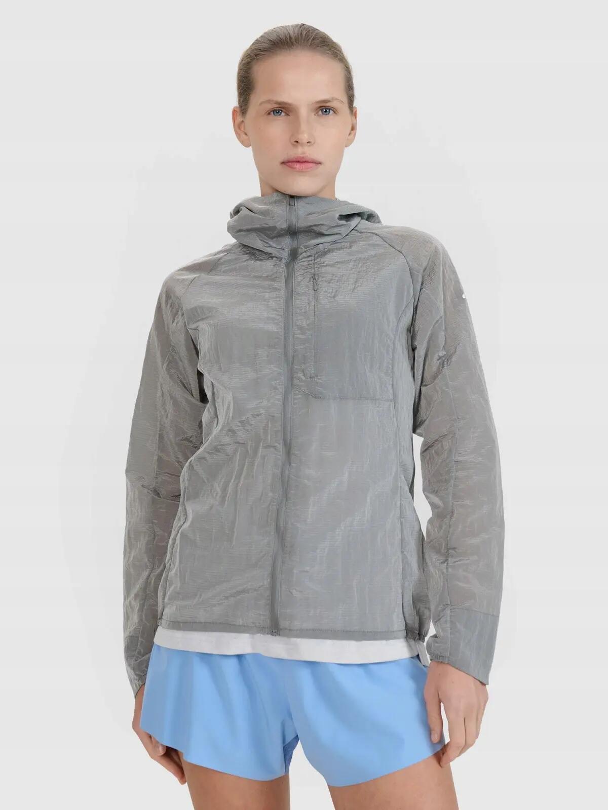 KURTKA DAMSKA 4F DO BIEGANIA ULTRALIGHT Z KAPTUREM SZARA