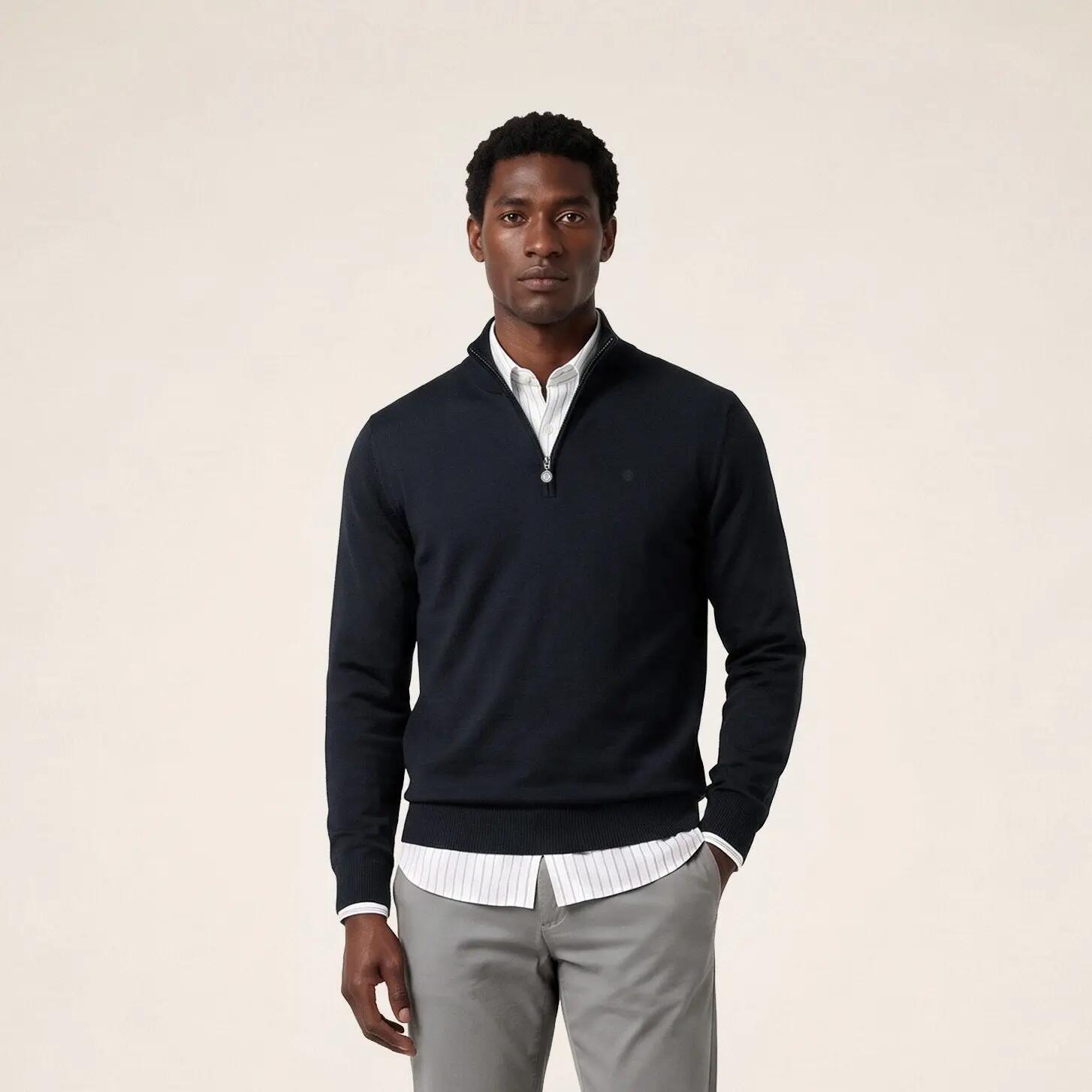 Pull laine col zippé bleu marine foncé Marvine 2/6