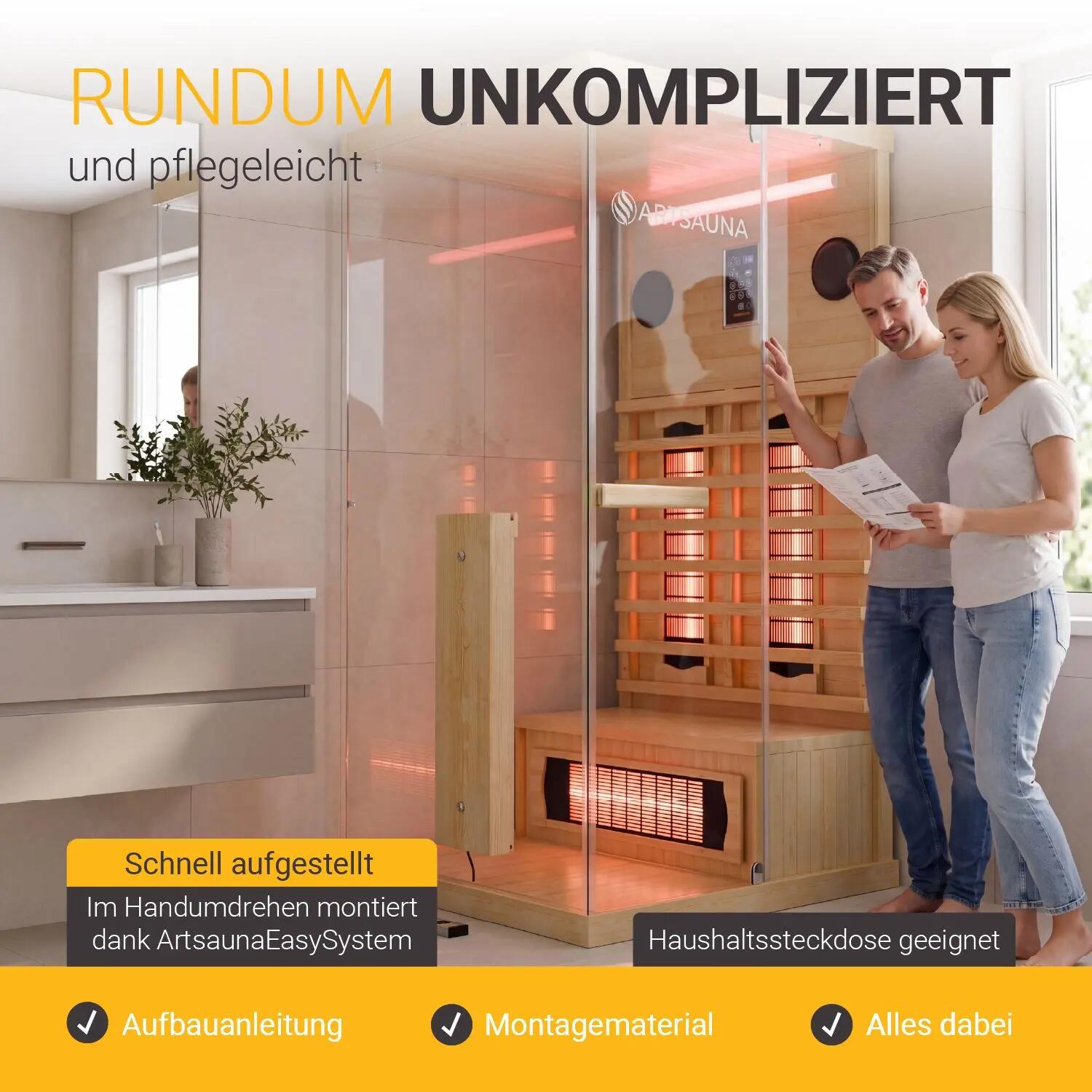 ARTSAUNA Infrarotkabine Göteborg 90 Vollspektrumstrahler & Hemlockholz 6/7