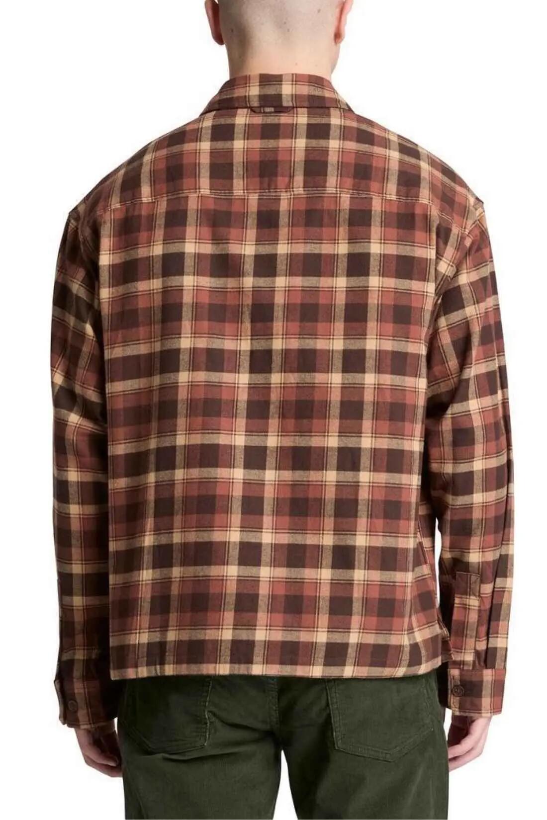 Overhemd - Casual - Heren - Relaxed fit, katoen flanel - Bruin. 3/4