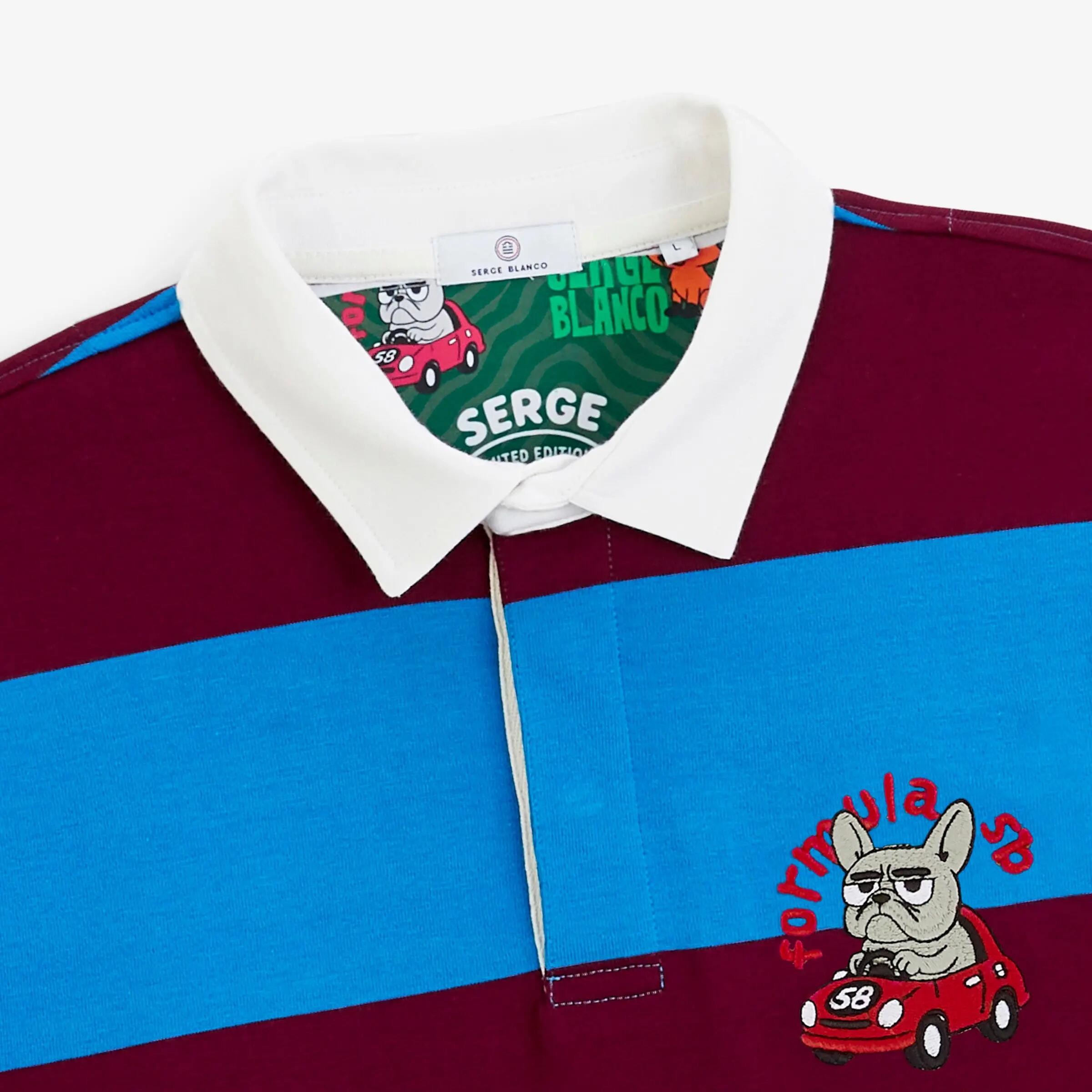 Polo rugby manches longues rayé coton rouge brodé Funky Animals 3/4