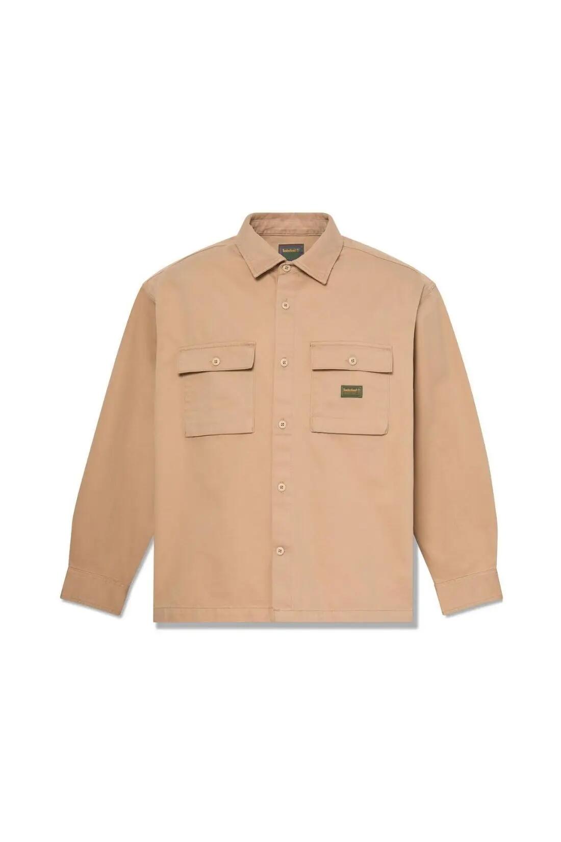 chemise overshirt - homme - coton relaxed - beige. 4/4