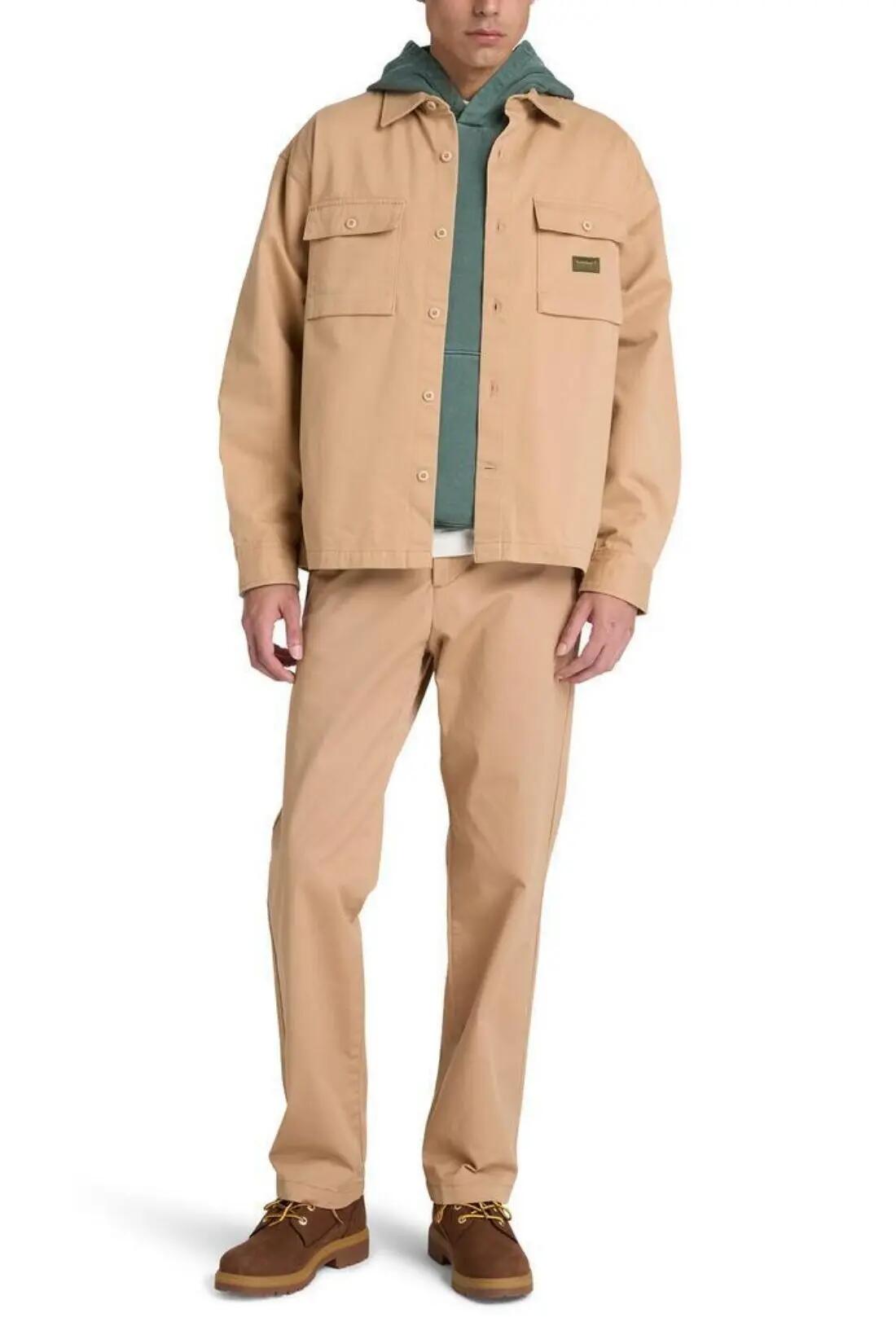 chemise overshirt - homme - coton relaxed - beige. 2/4