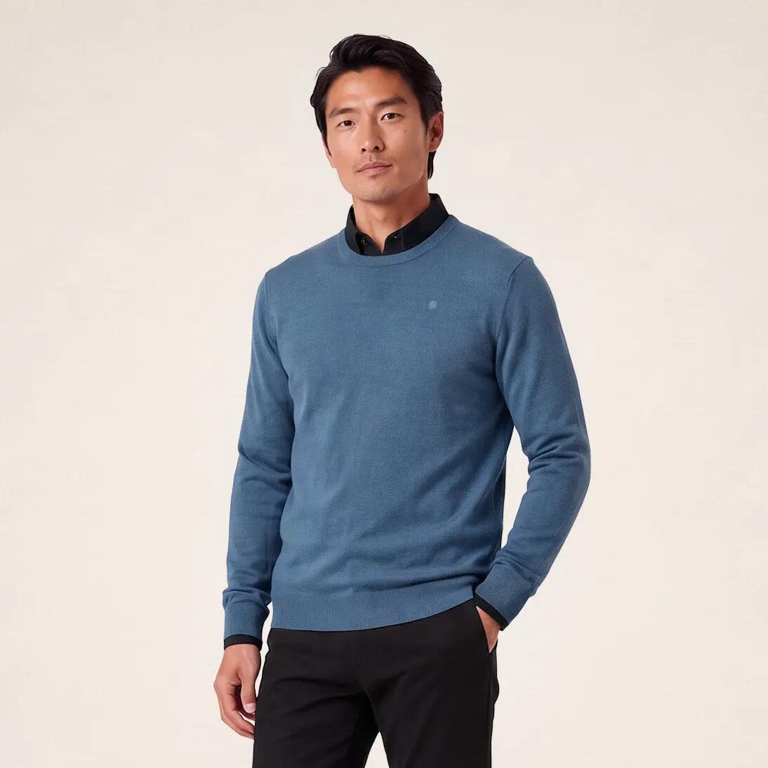 Pull col rond laine mélangée bleu lupin Mao Essentiel 2/6