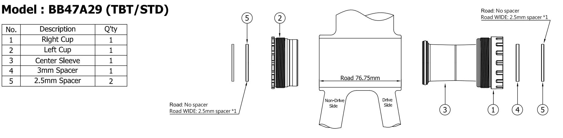 Suport TOKEN BB47A29 – T47 Asymmetric (M47 x 76.75) 3/3