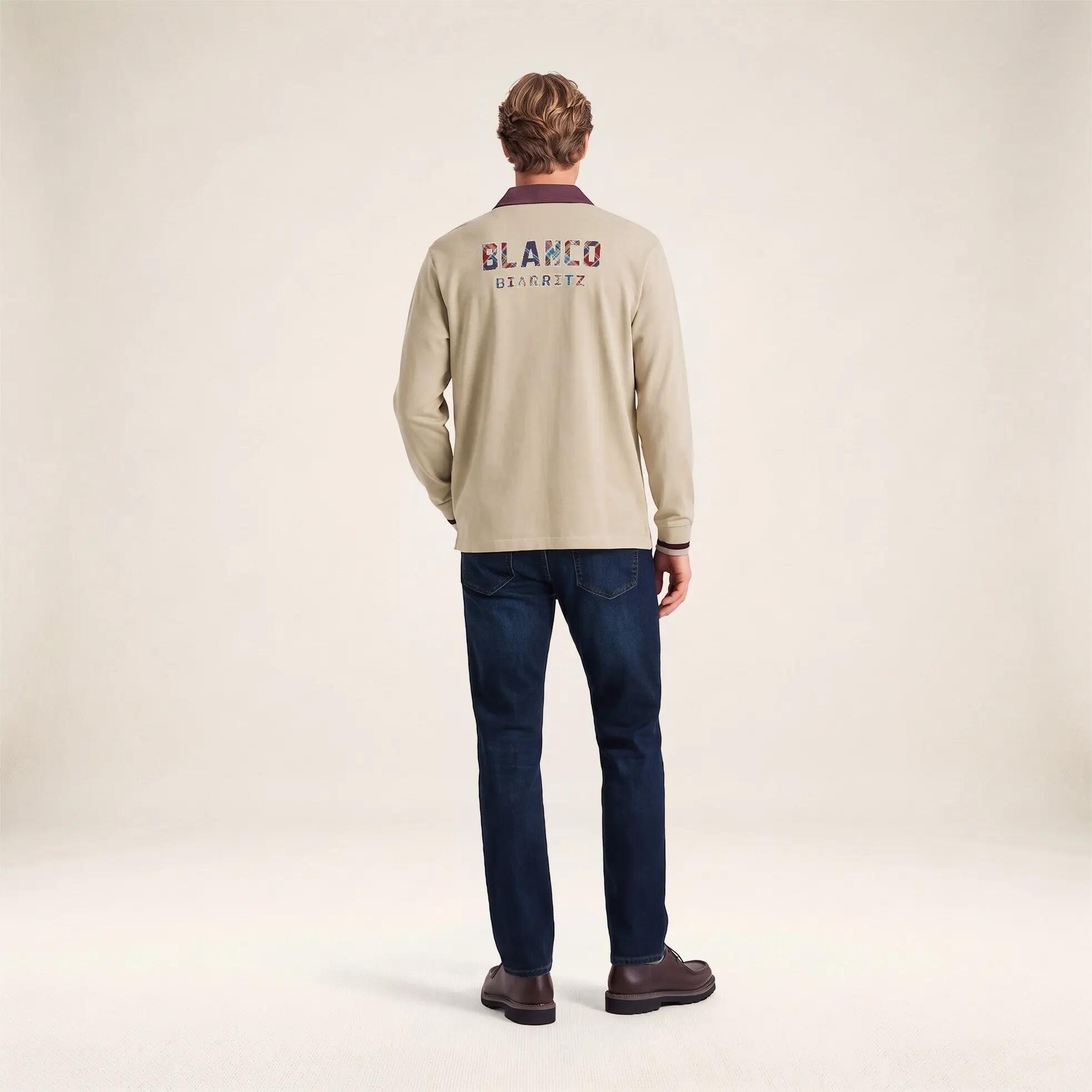 Polo rugby manches longues coton beige BLANCO BIARRITZ 6/6