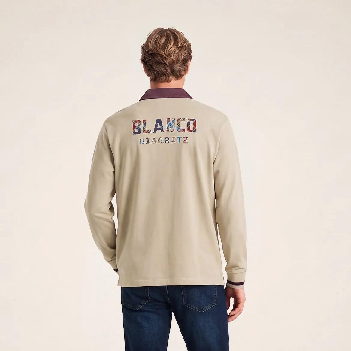 Polo rugby manches longues coton beige BLANCO BIARRITZ 2/6