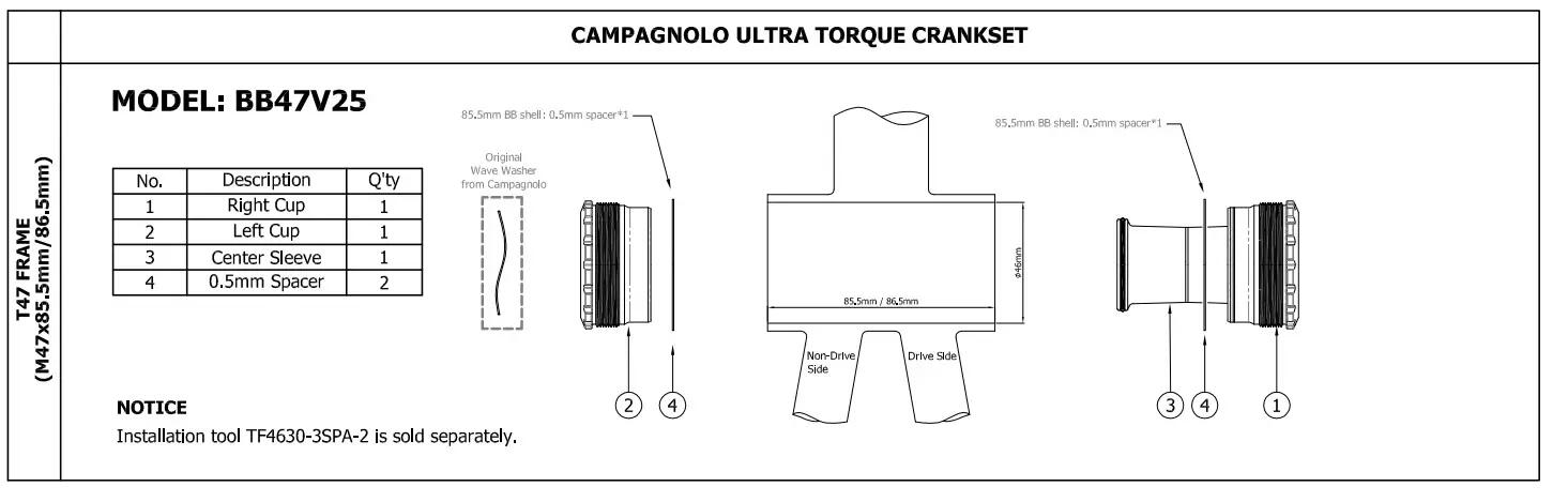 Suport TOKEN BB47V25 – T47 INBOARD (M47 x 85.5 / 86.5 / 91.5) 3/4