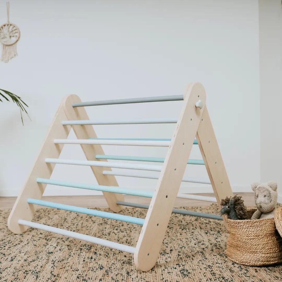 Triángulo de escalada Pikler y espaldera sueca 2-en-1 para niños - Tonos pastel 5/8