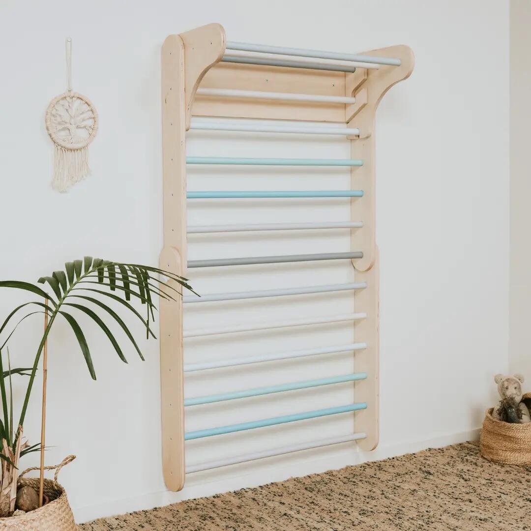 Triángulo de escalada Pikler y espaldera sueca 2-en-1 para niños - Tonos pastel 2/8