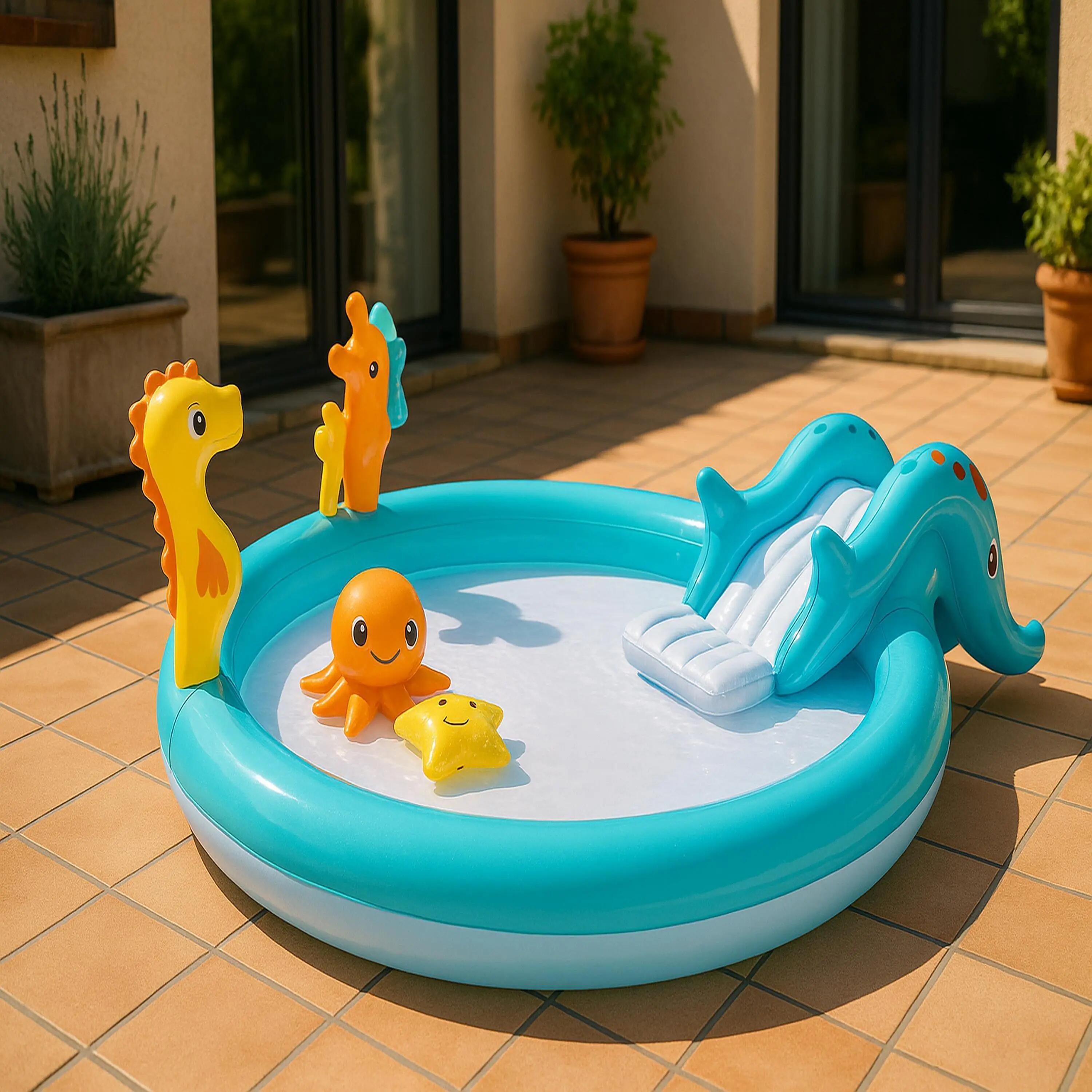 Planschbecken Seepferdchen aufblasbar 200x152x66cm mit Wassersprüher 7/8