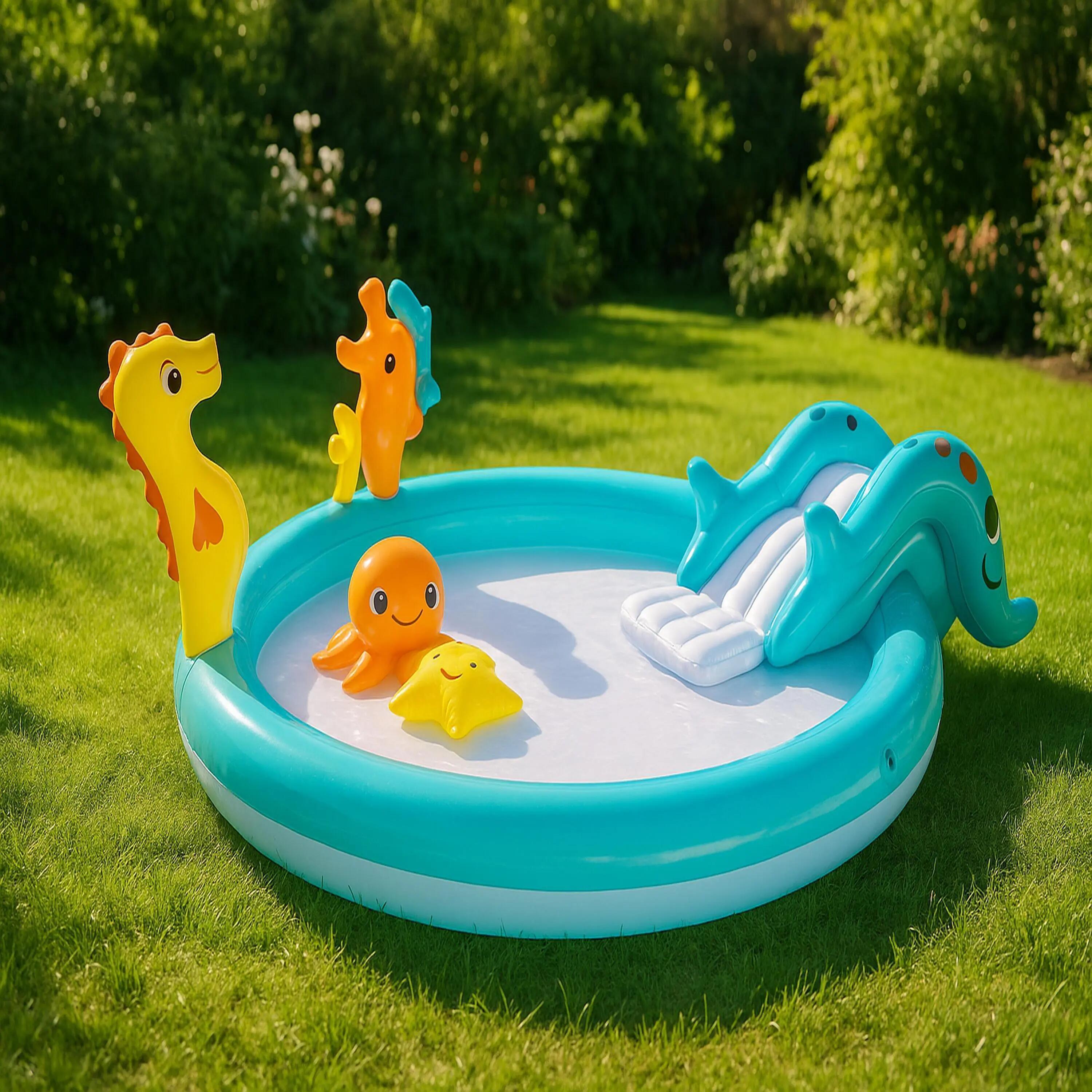 Planschbecken Seepferdchen aufblasbar 200x152x66cm mit Wassersprüher 6/8