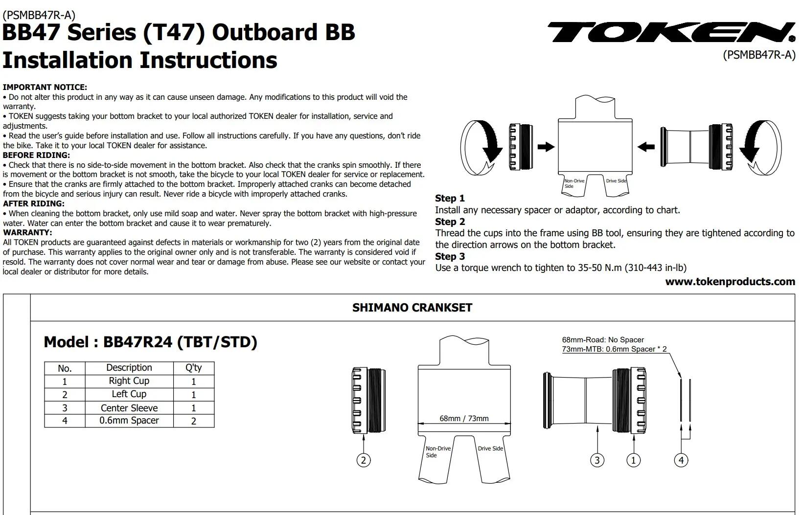 Suport TOKEN BB47R24 – T47 OUTBOARD (M47 x 68 / 73 mm) 3/3