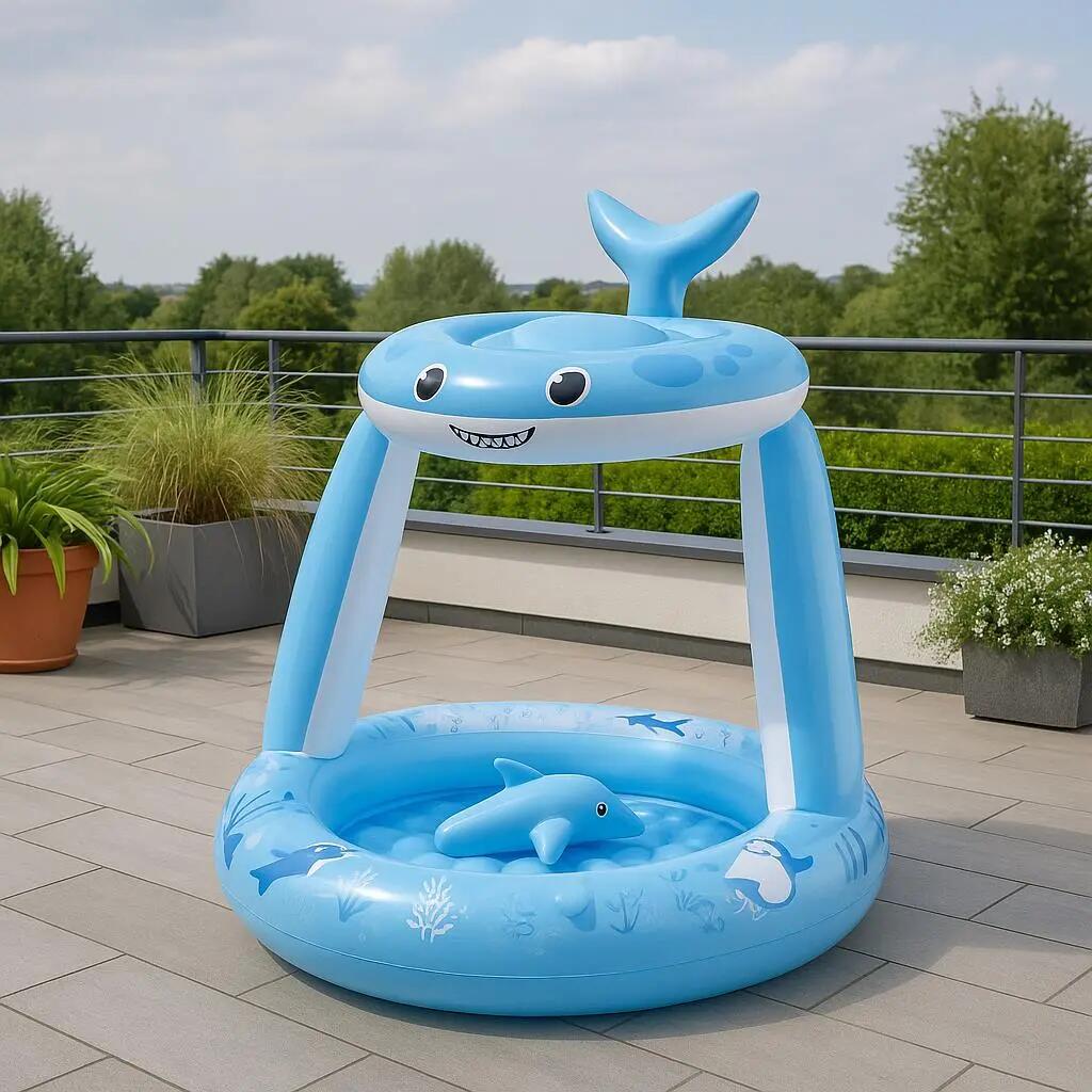 Baby-Planschbecken Hai aufblasbar mit Sonnendach, 95x95x102cm 11/11
