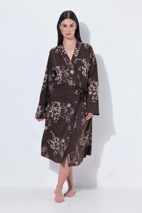 Femme Peignoir en modal mélangé motif fantaisie col châle et manches longues