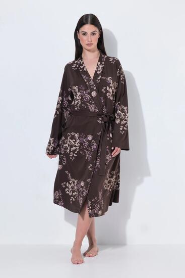 Femme Peignoir en modal mélangé motif fantaisie col châle et manches longues
