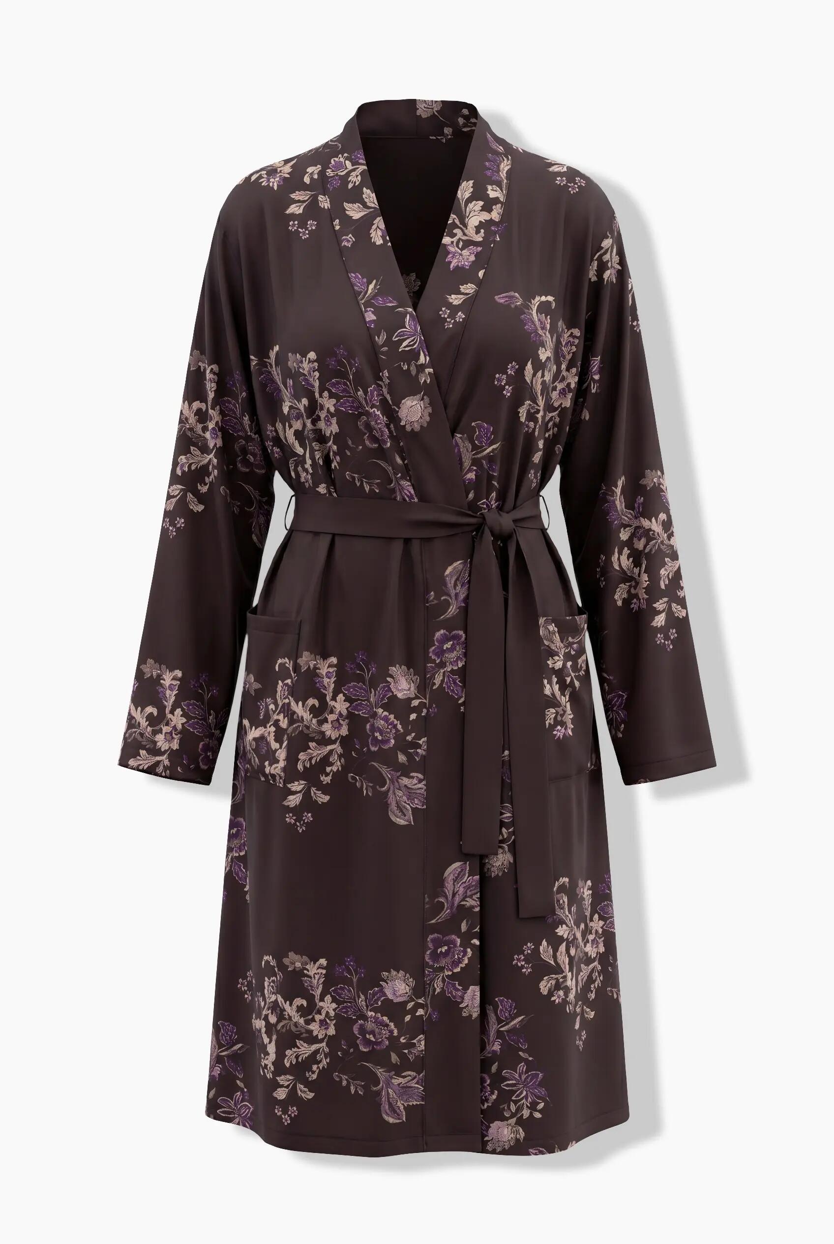 Femme Peignoir en modal mélangé motif fantaisie col châle et manches longues 7/13