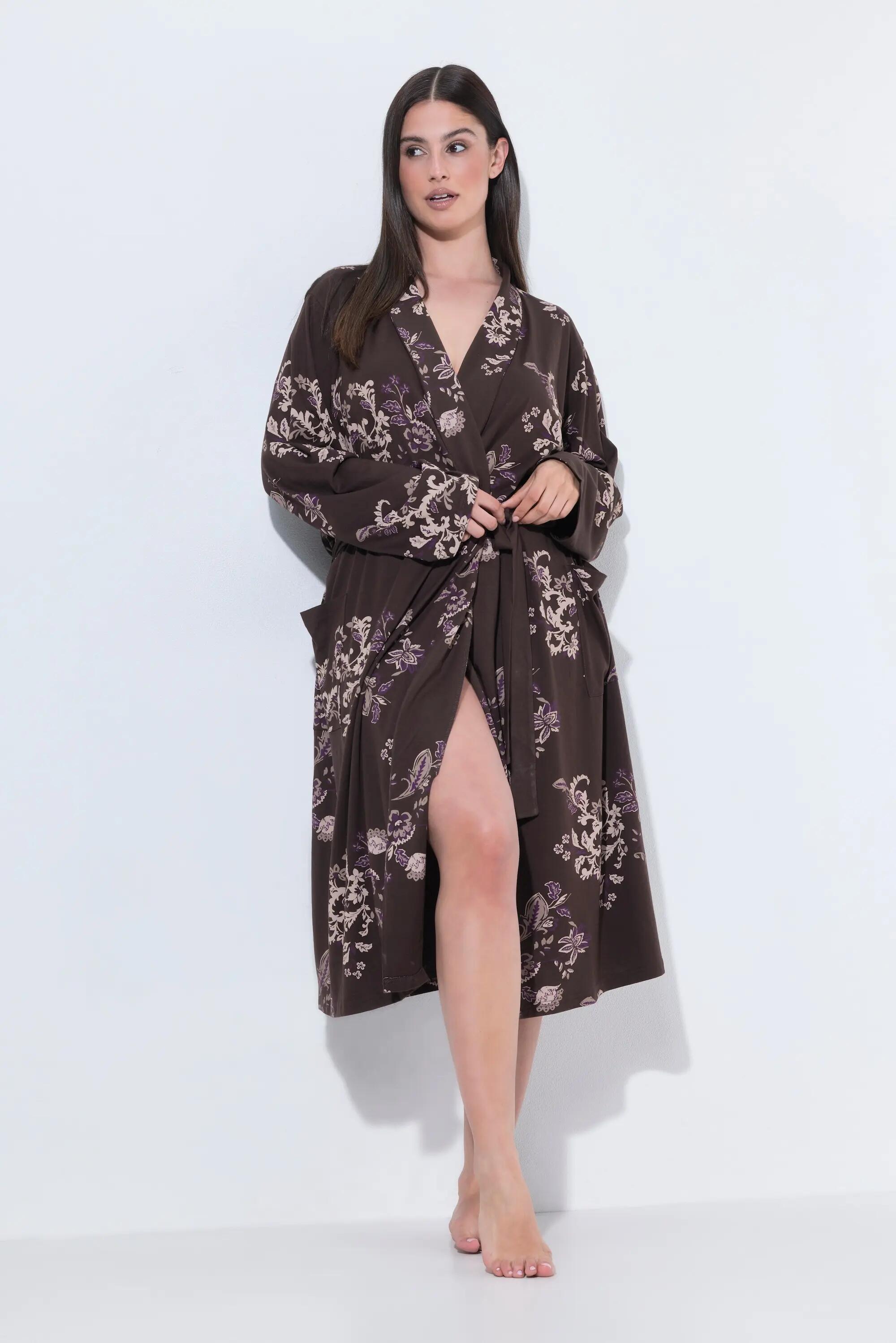 Femme Peignoir en modal mélangé motif fantaisie col châle et manches longues 6/13