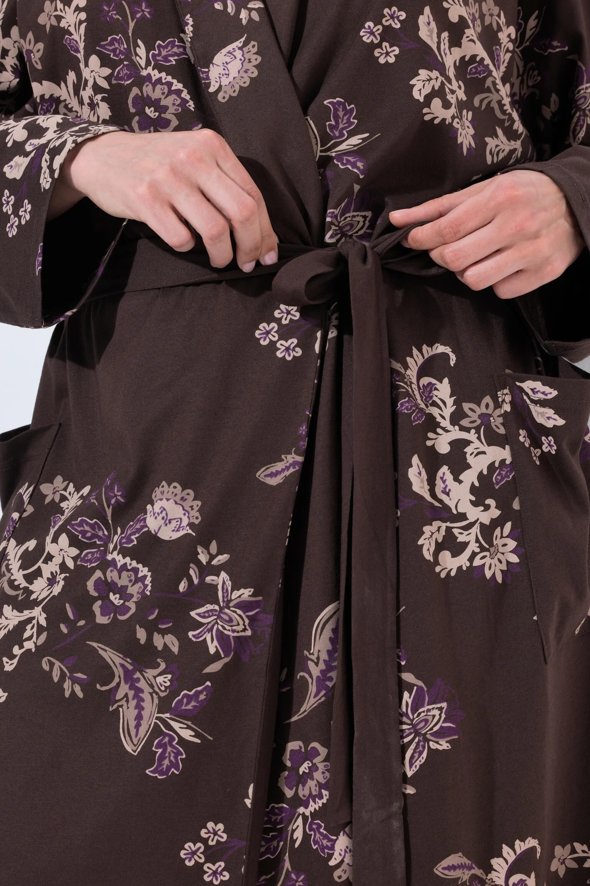 Femme Peignoir en modal mélangé motif fantaisie col châle et manches longues 3/13