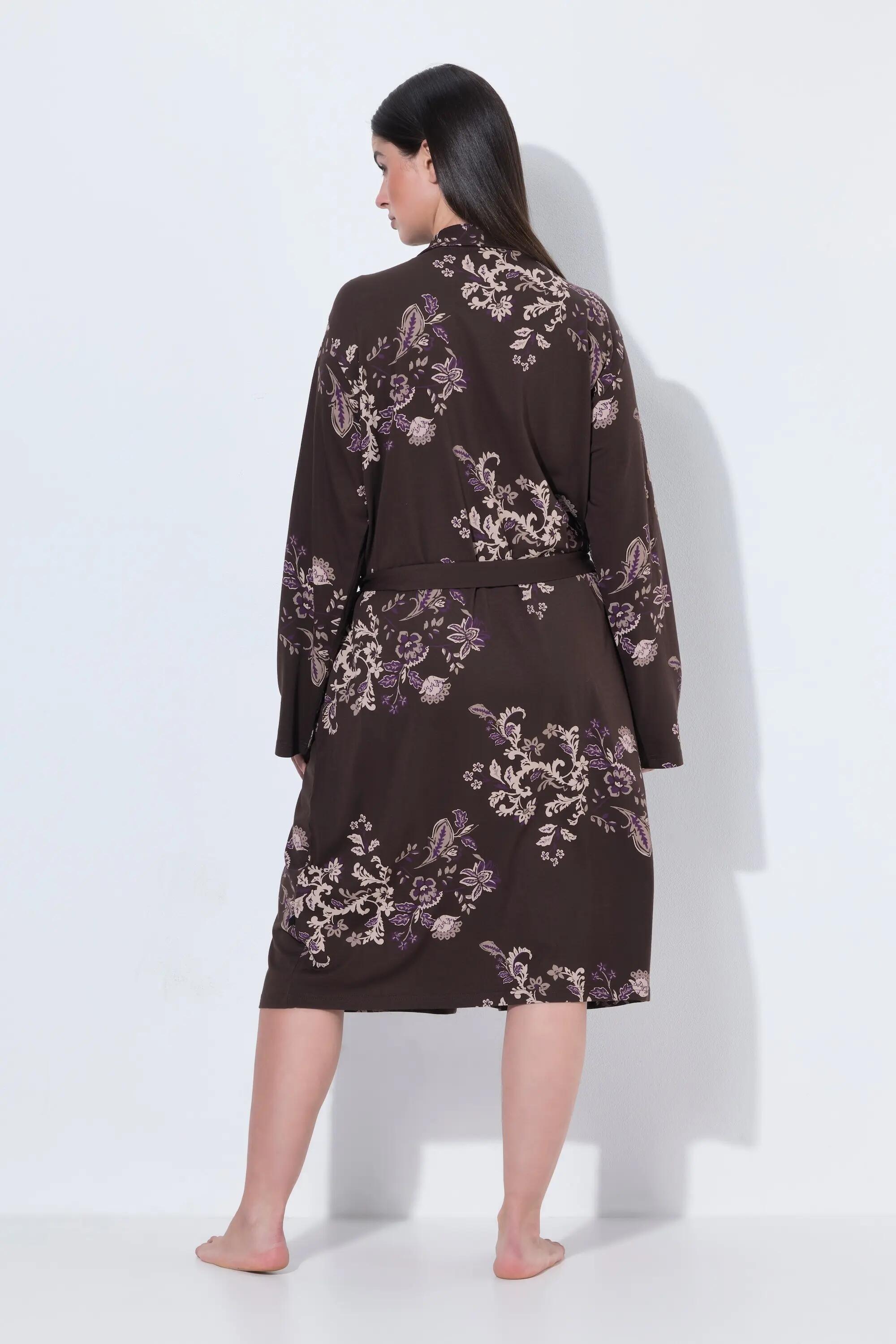 Femme Peignoir en modal mélangé motif fantaisie col châle et manches longues 2/13