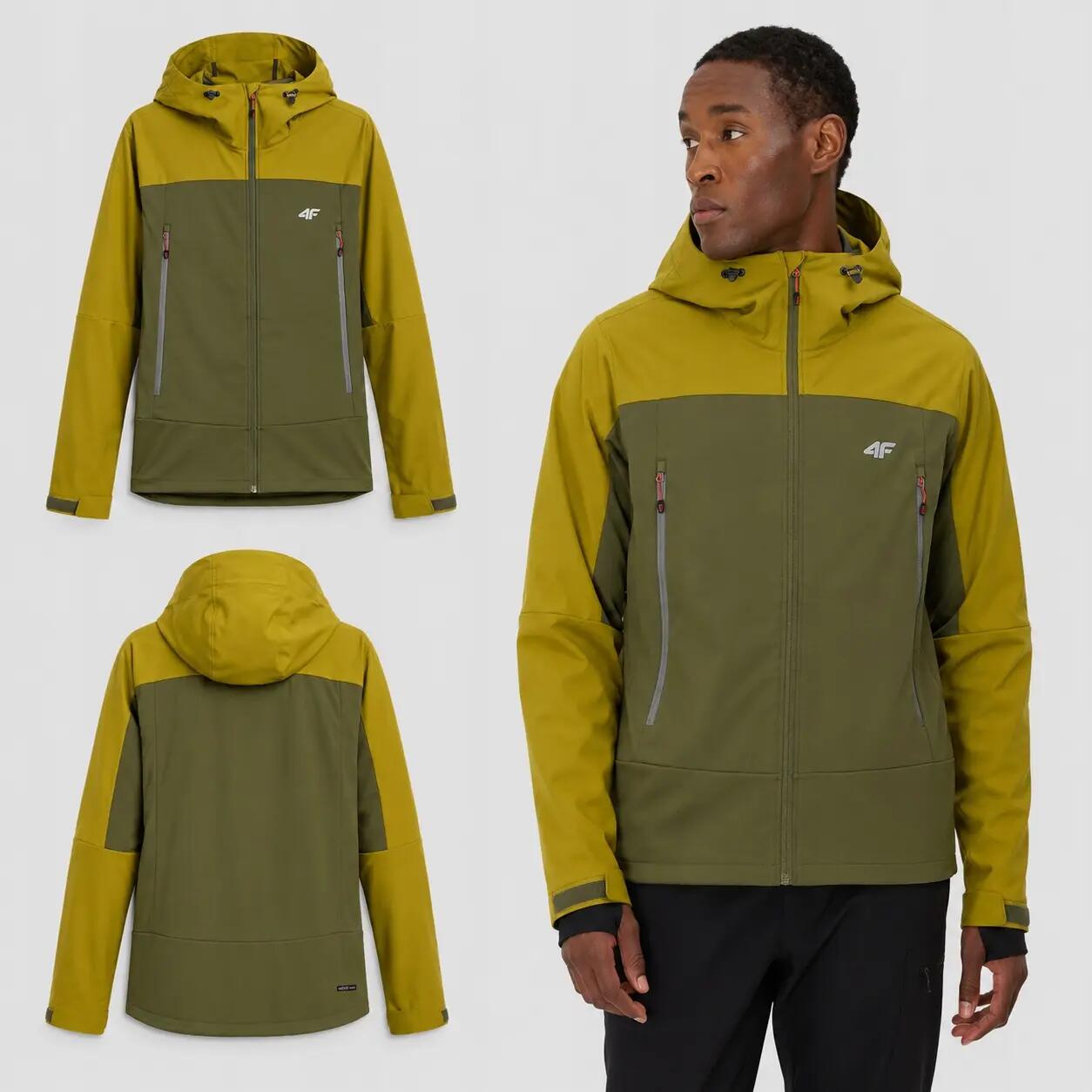 SOFTSHELL MĘSKI 4F KURTKA TREKKINGOWA MĘSKA Z KAPTUREM ZIELONA