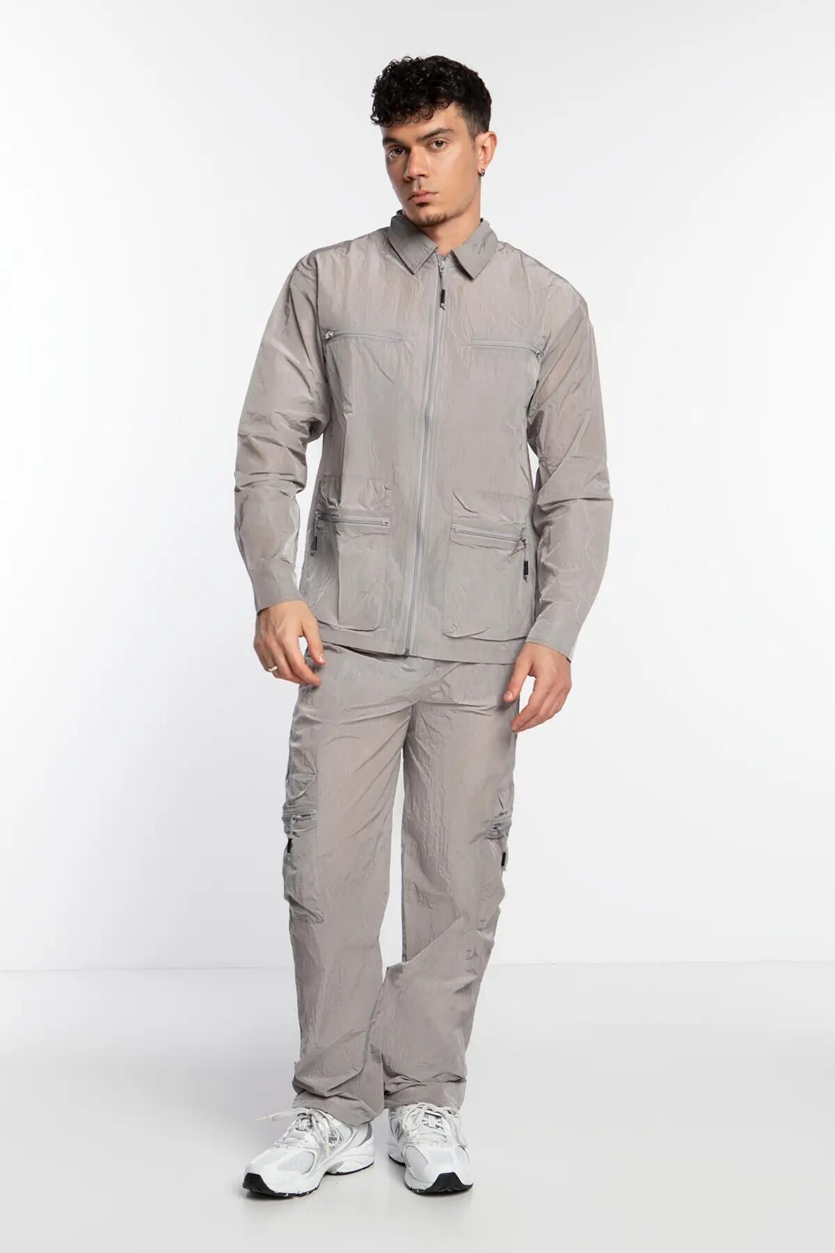 MĘSKA KOSZULA WIERZCHNIA Rains Kano Overshirt BEZ KAPTURA  SZARA 2/14