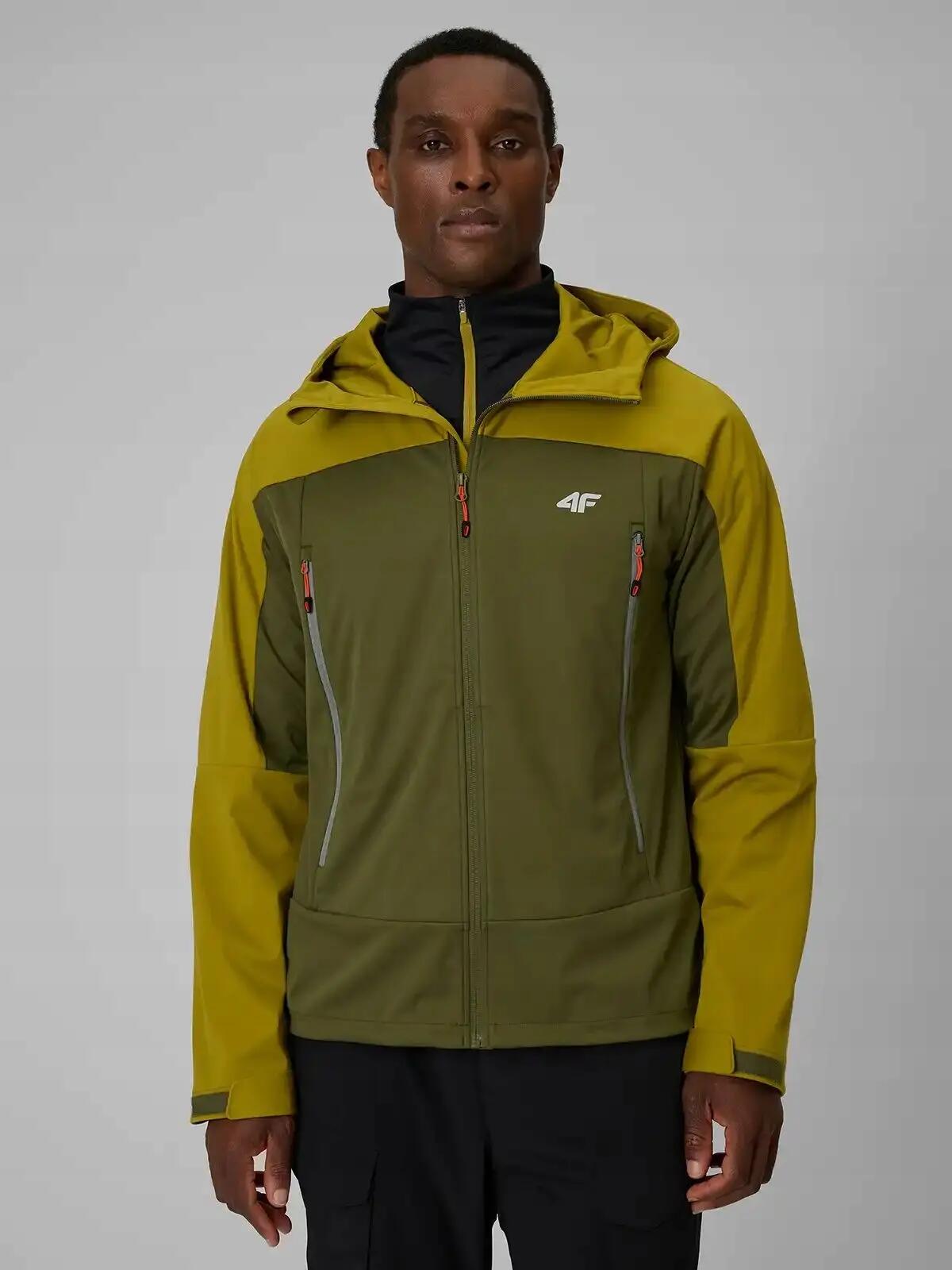 SOFTSHELL MĘSKI 4F KURTKA TREKKINGOWA MĘSKA      Z KAPTUREM  ZIELONA 4/14