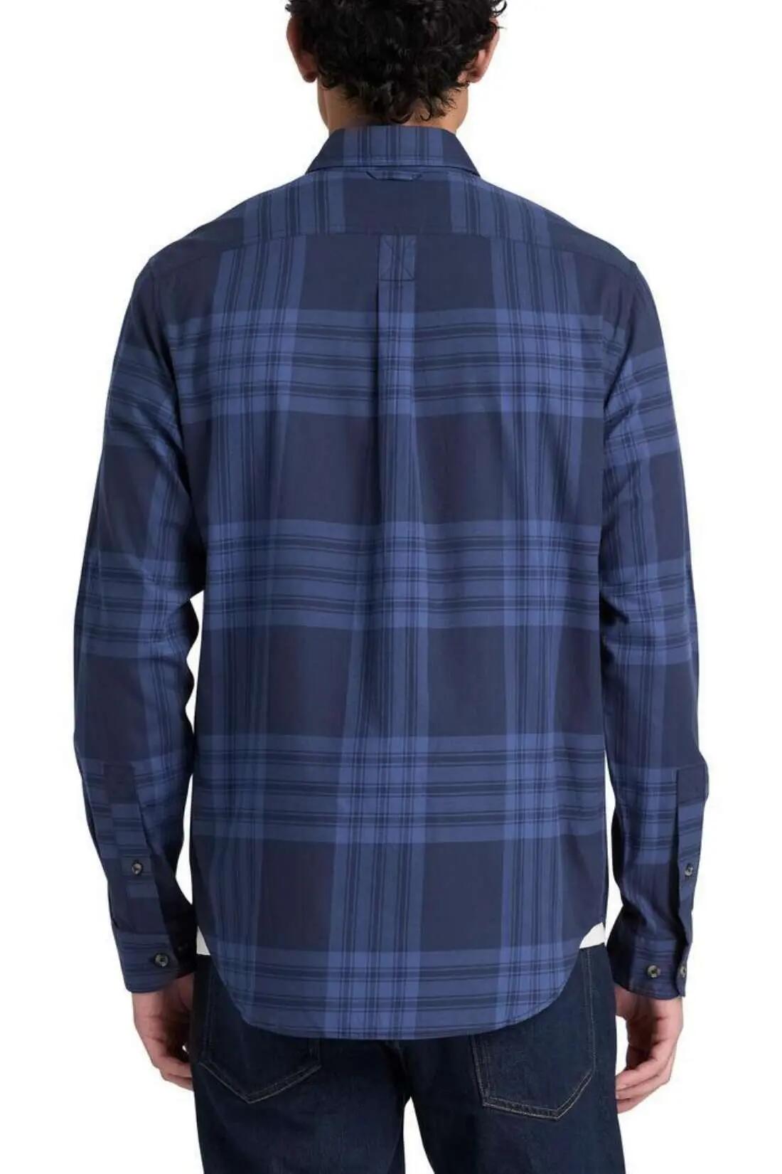 camicia - casual - uomo - twill in cotone, collo button-down - blu denim 3/4