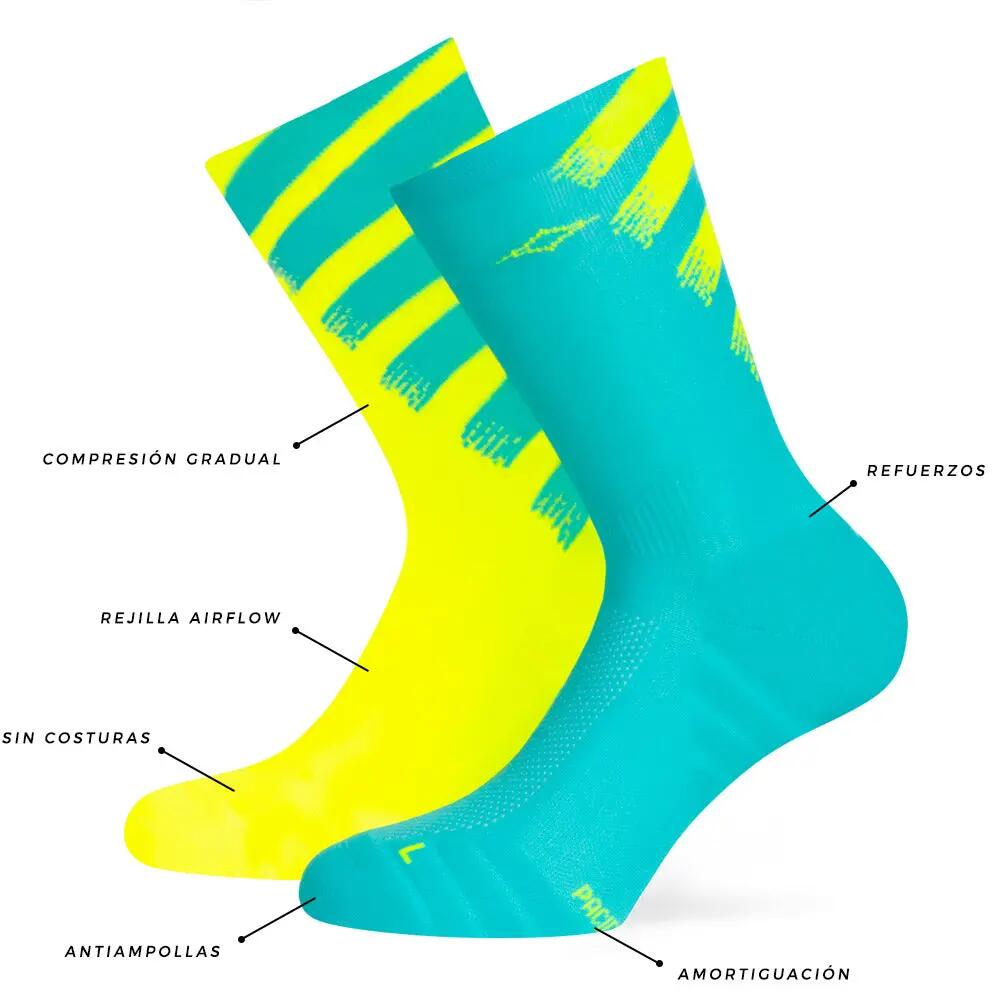 Calcetin running  unisex Hyper Pro, tricotado color Neon Yellow and Turqouise 5/6
