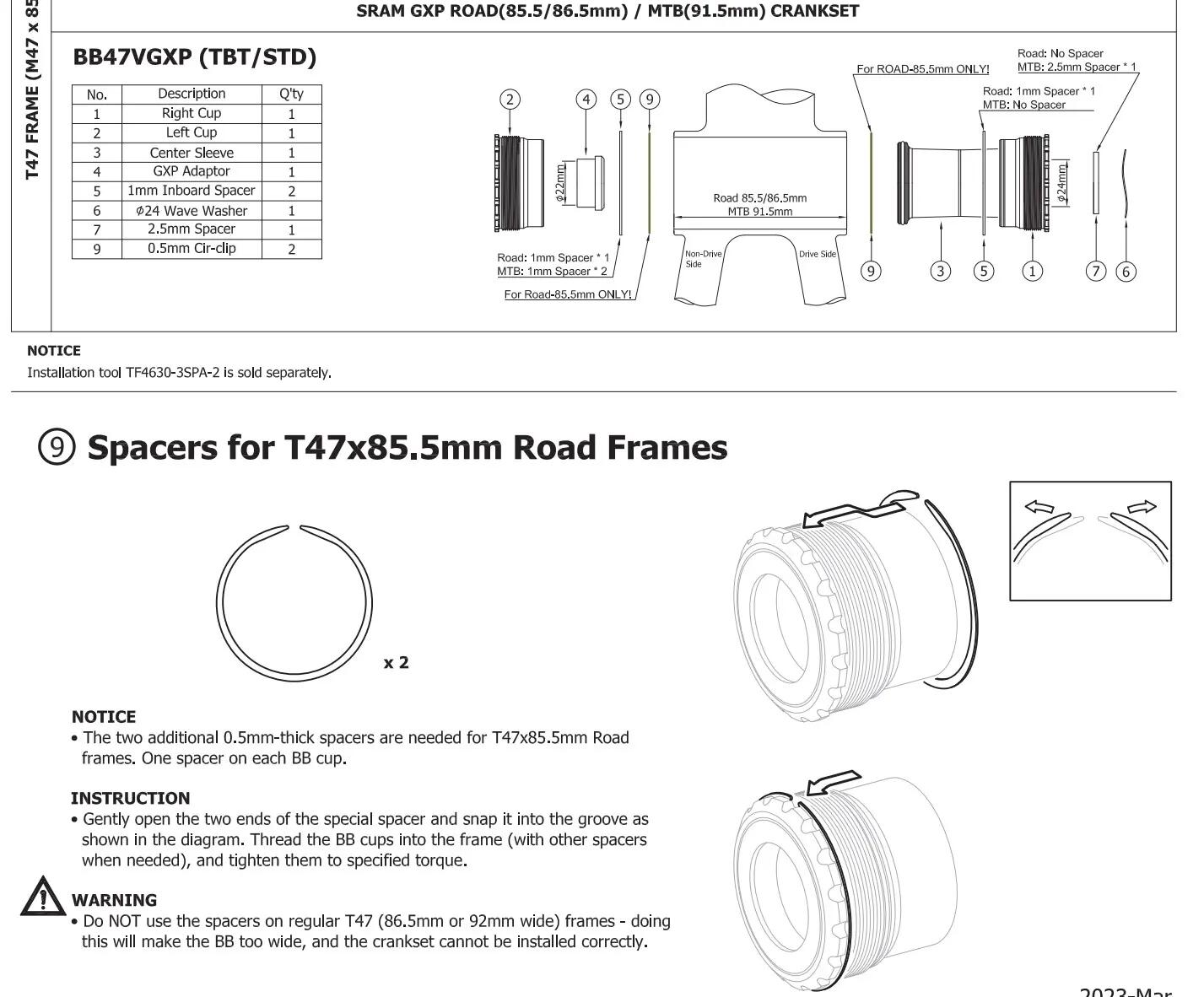 Suport TOKEN BB47VGXPTBT – T47 INBOARD (M47 x 85.5 / 86.5 / 91.5) 3/6