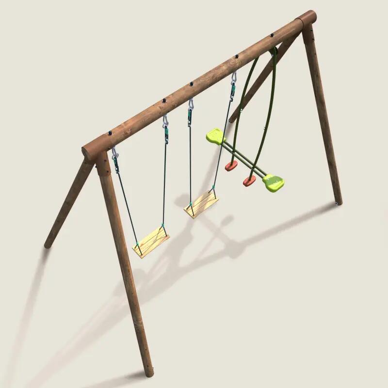 Portique en bois rond 3 agrès avec face à face POLO 5/5