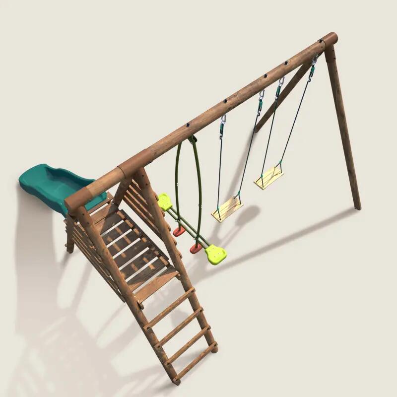 Portique en bois rond 3 agrès avec face à face et toboggan VIOLETTE 5/5