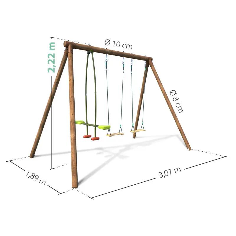 Portique en bois rond 3 agrès avec face à face POLO 4/5