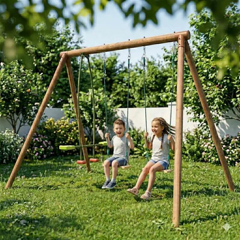 Portique en bois rond 3 agrès avec face à face POLO 3/5