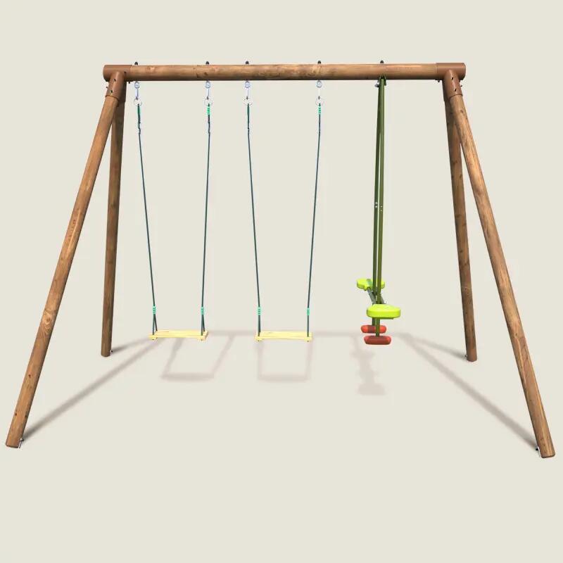 Portique en bois rond 3 agrès avec face à face POLO 2/5