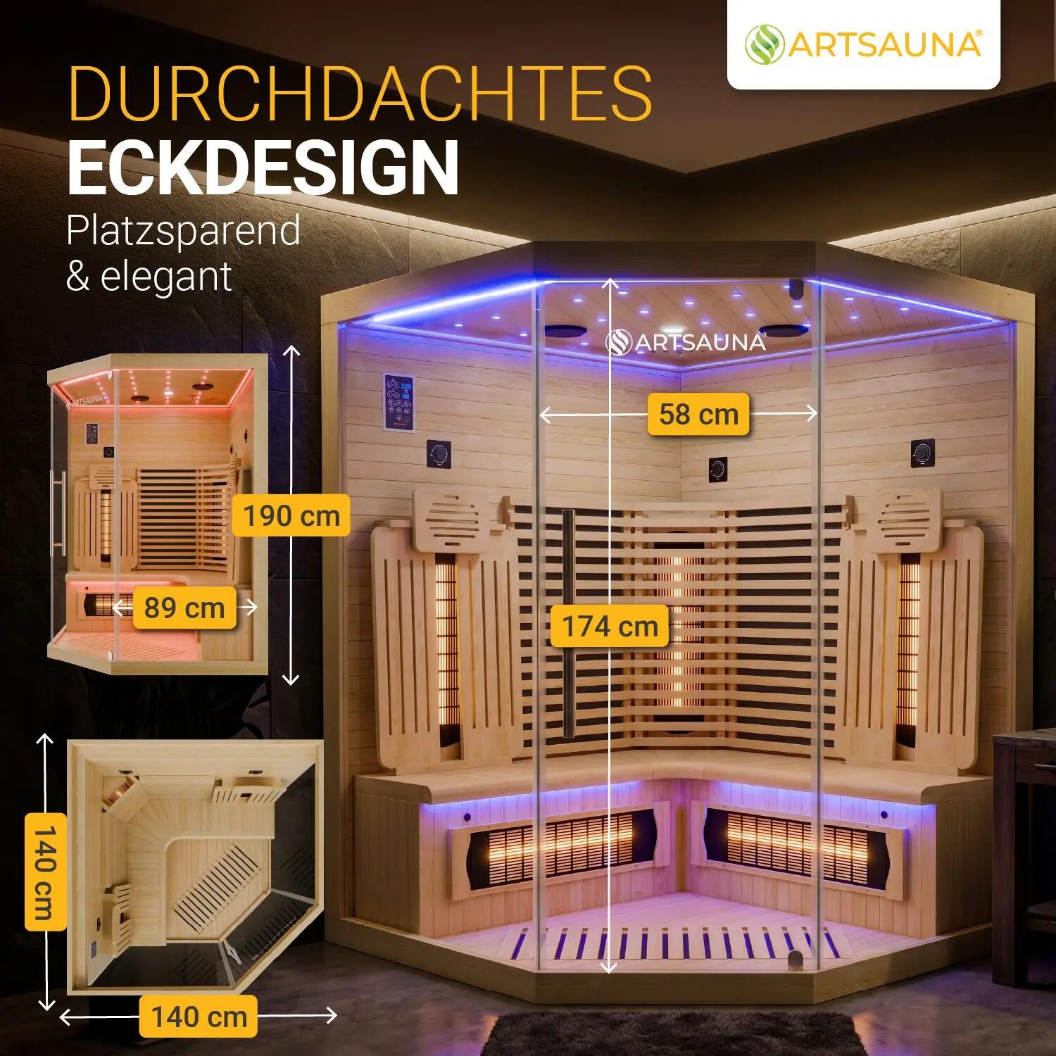 Infrarotkabine Malmö140 Hemlockholz Vollspektrumstrahler natur 7/7
