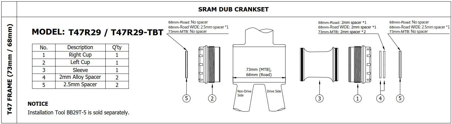 Suport TOKEN BB47R29 – T47 OUTBOARD (M47 x 68 / 73 mm) 3/3