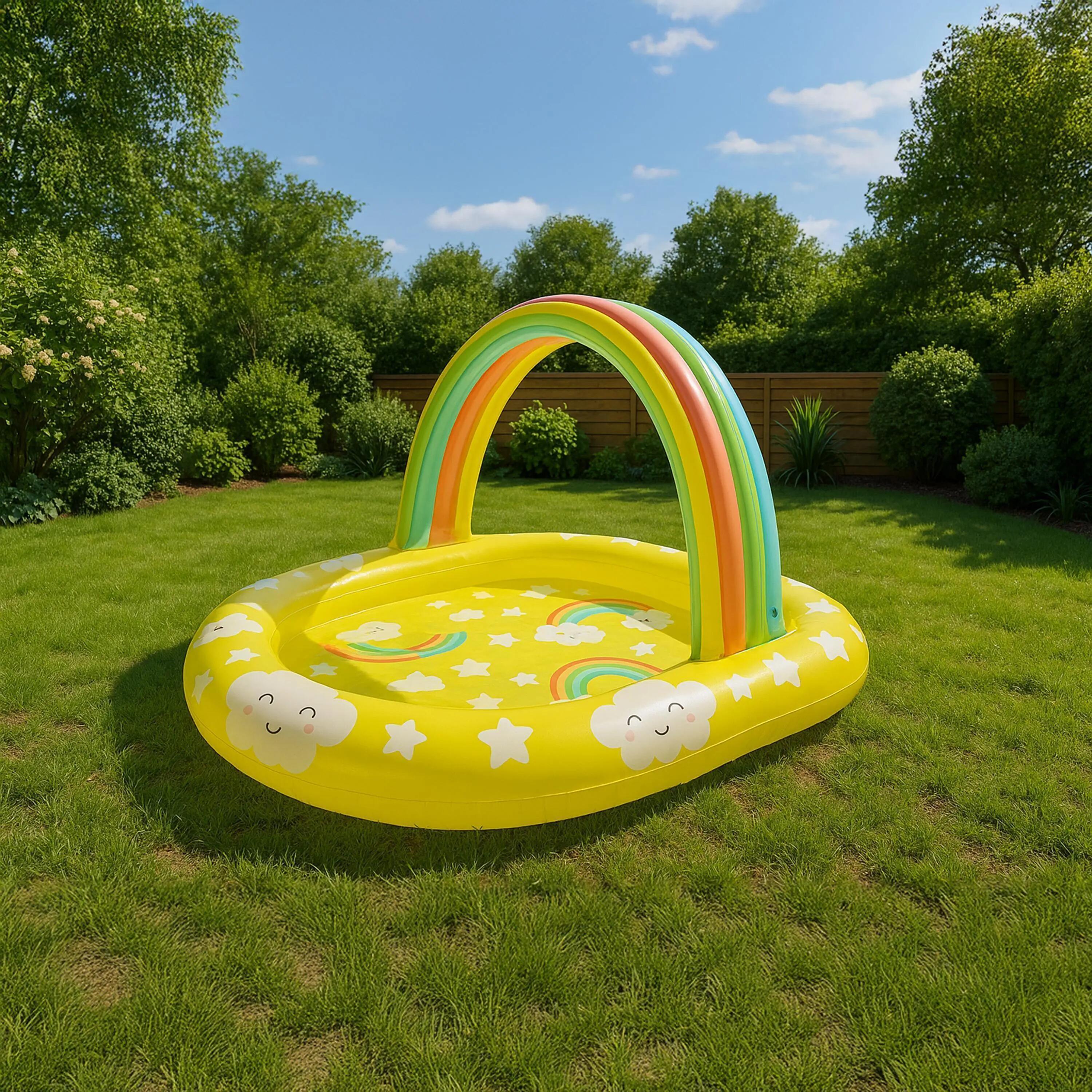 Baby-Planschbecken Regenbogen aufblasbar 144x128x84cm mit Wolkenbogen 2/6